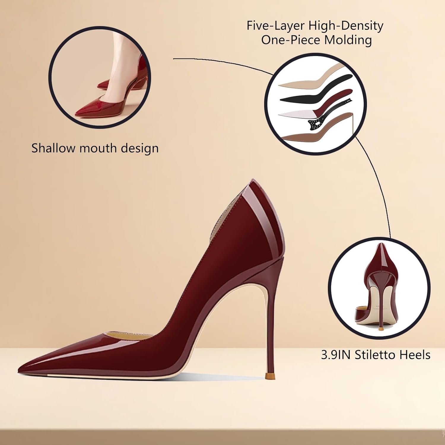 Qunvngutui Women's 3.9 Inch Pumps Pointed Toe Stiletto Heels Shallow Mouth High Heels Party Night Club Wedding Dress Shoes - Image 3