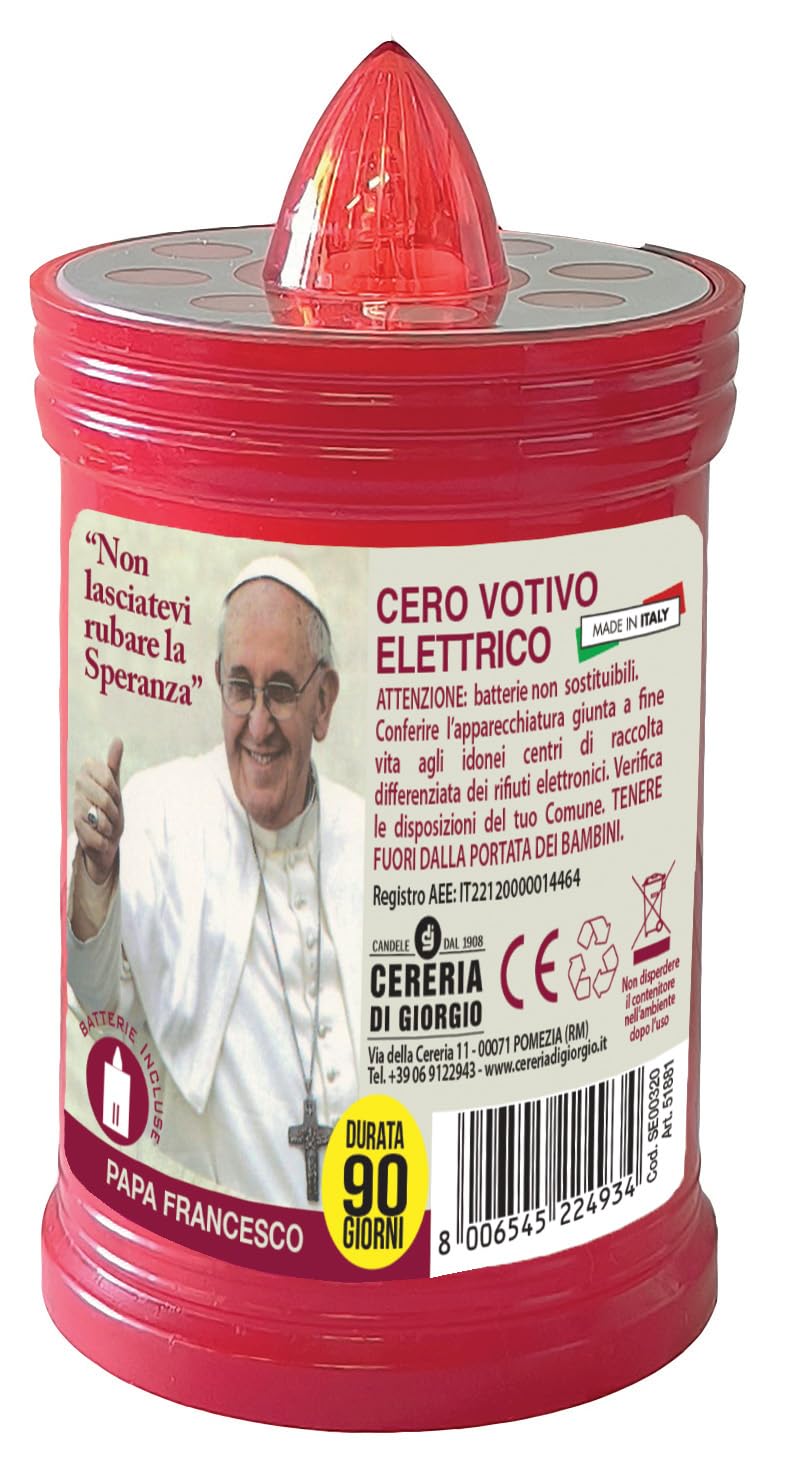 Electric Votive Candle - Duration 90 Days - Batteries Included - Assorted Labels - Made in Italy Cereria Di Giorgio