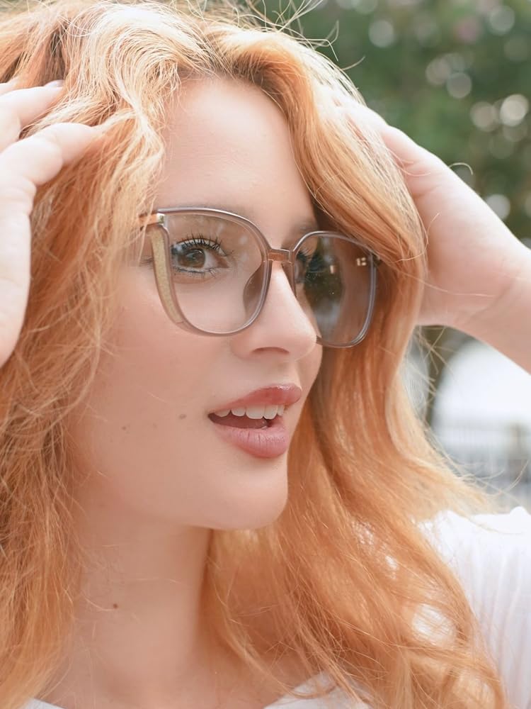 ZanyLen Medium Blue Light Glasses For Woman Computer/Game/TV/Mobile Phone Glasses Blue Light Blocking Glasses Fashion Women Eyeglasses(Champagne)