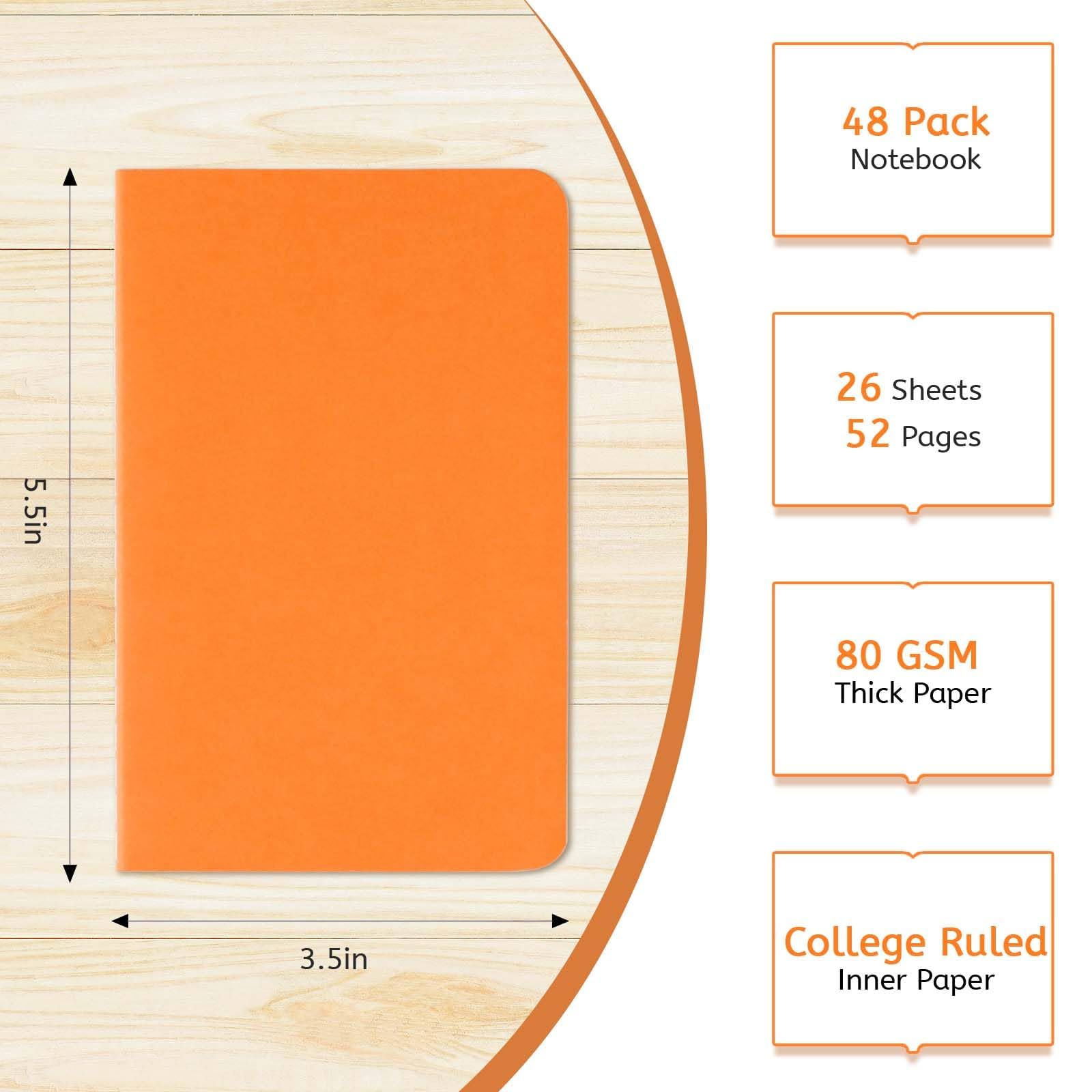 Oucaru Lot de 48 carnets de poche, 8,9 x 14 cm, 8 couleurs, 52 pages lignées, petit bloc-notes pour étudiants, voyageurs, fournitures scolaires