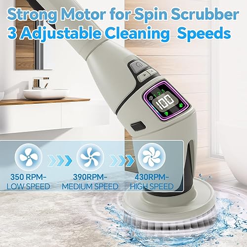 Miniatura 4 de Limpiador eléctrico giratorio 10 en 1, limpiador eléctrico recargable de mango largo, 3 velocidades, ajustable, 10 cabezales reemplazables para