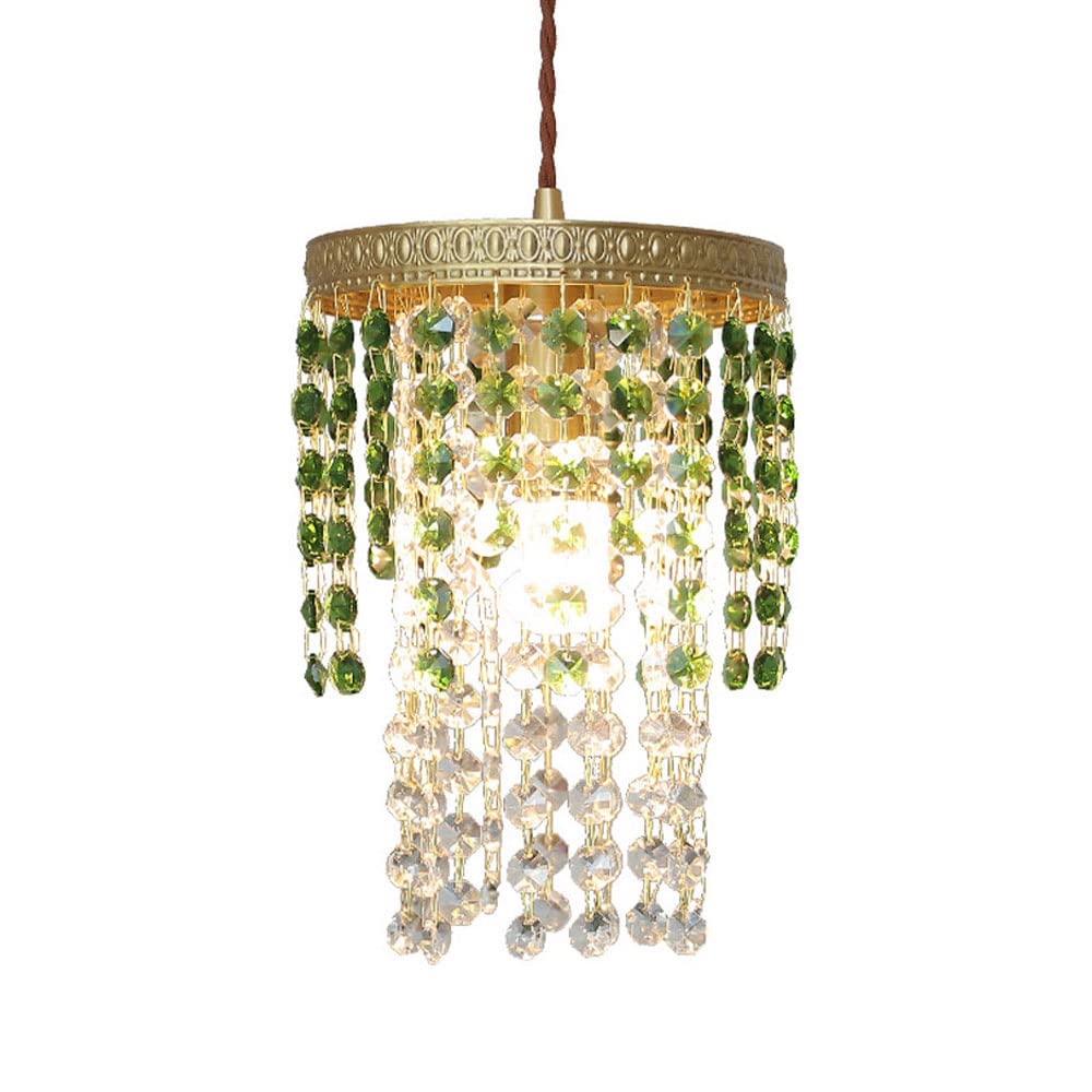 FYZDLAOR Brass Crystal Pendant Light,Brass Retro Small Chandelier,for Living Room Bedroom Cafe Teahouse Bar Dining Room Club（E14）
