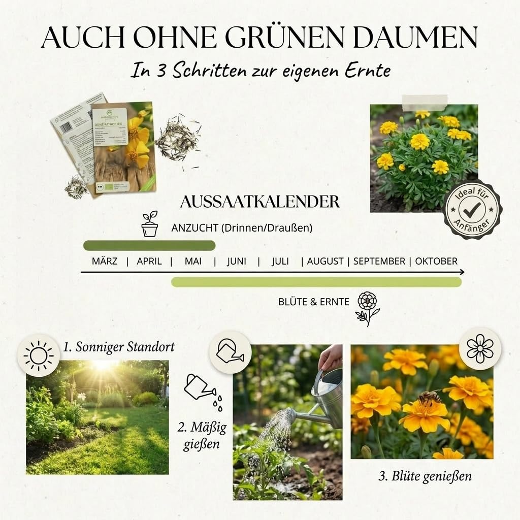 BIO Gewrztagetes Samen - Tagetes Saatgut aus biologischem Anbau -  Vielseitige Heilpflanze mit essbaren Blten & ideal fr eine bunte  Blumenwiese (100 Korn) : Amazon.de: Garten