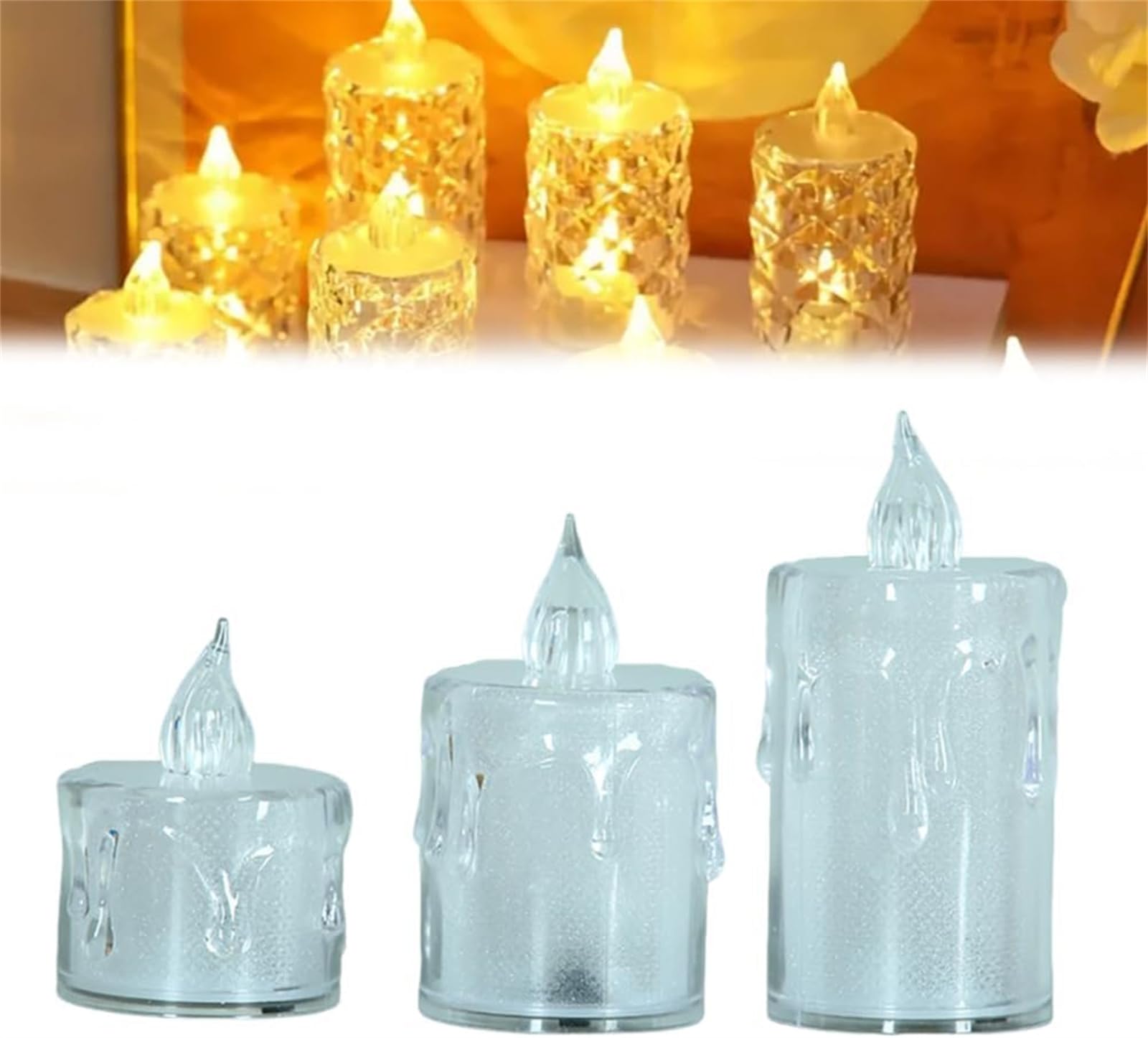 QPASRLAL Crystal Flameless Candle Lights,LED Romantic Battery Operated Candles Lights,Rechargeable Transparent Small tealights,for Party Home Decorations