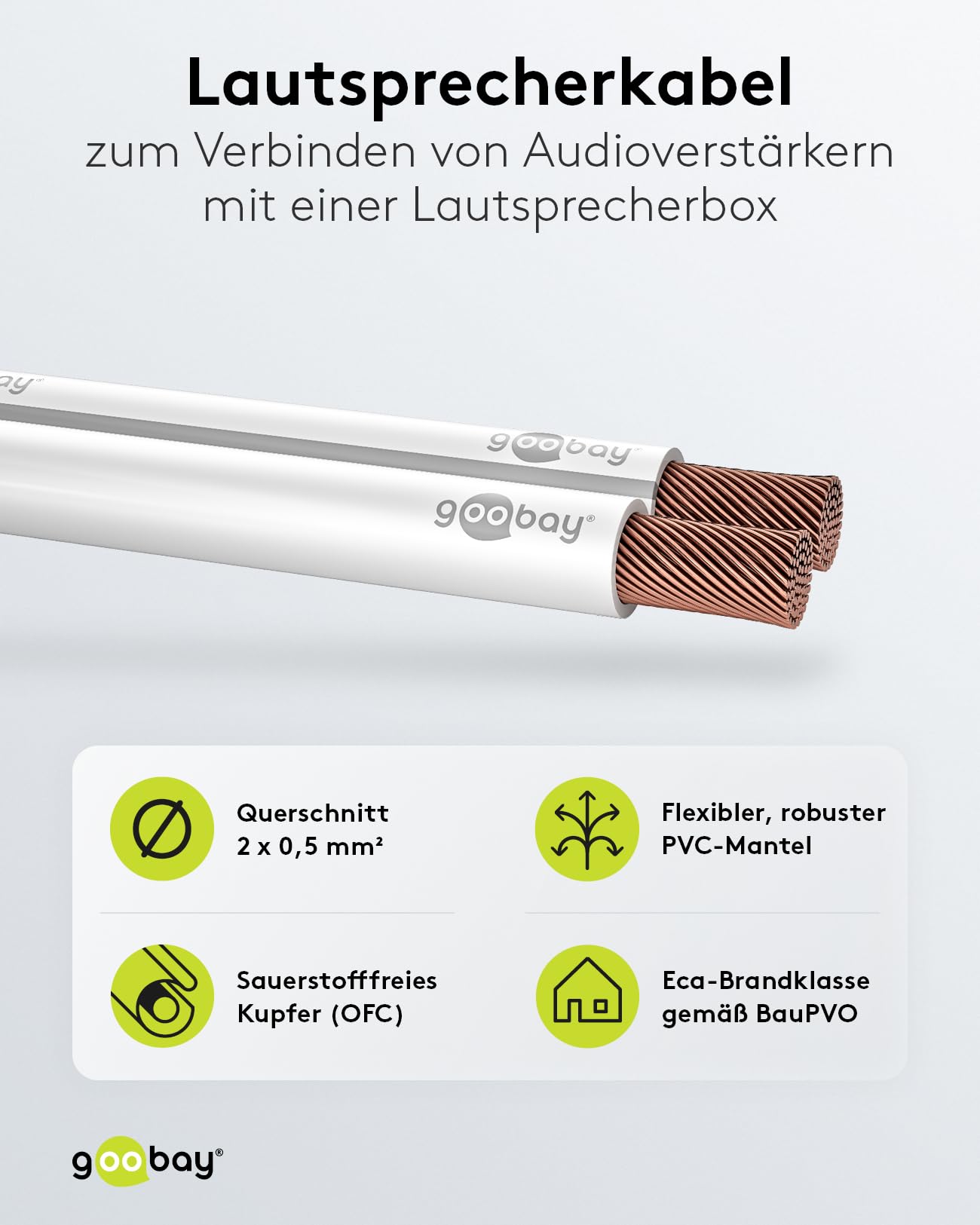 Wentronic LSK 2X0.5 - Bobina de Cable para Altavoz 100 m (Corte Transversal: 2 Cables de 0,5 mm²), Color Blanco