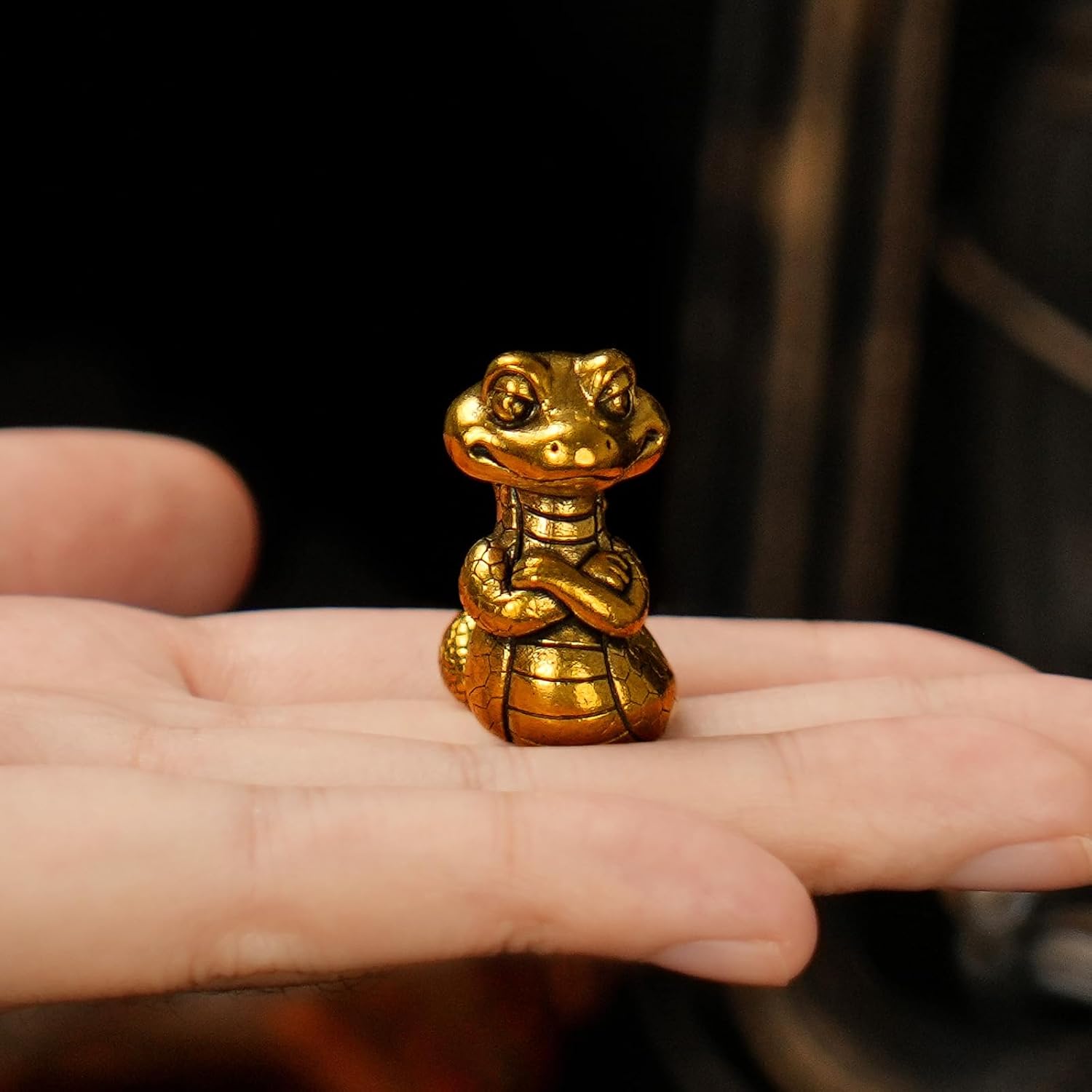 CHOVY 100% Solid Brass Snake Figurine, Handcrafted Anthropomorphic Snake Statue with Arms Crossed, Vintage Retro Desk Decor Collectible, Unique Gift for Humor Lovers & Collectors image 2