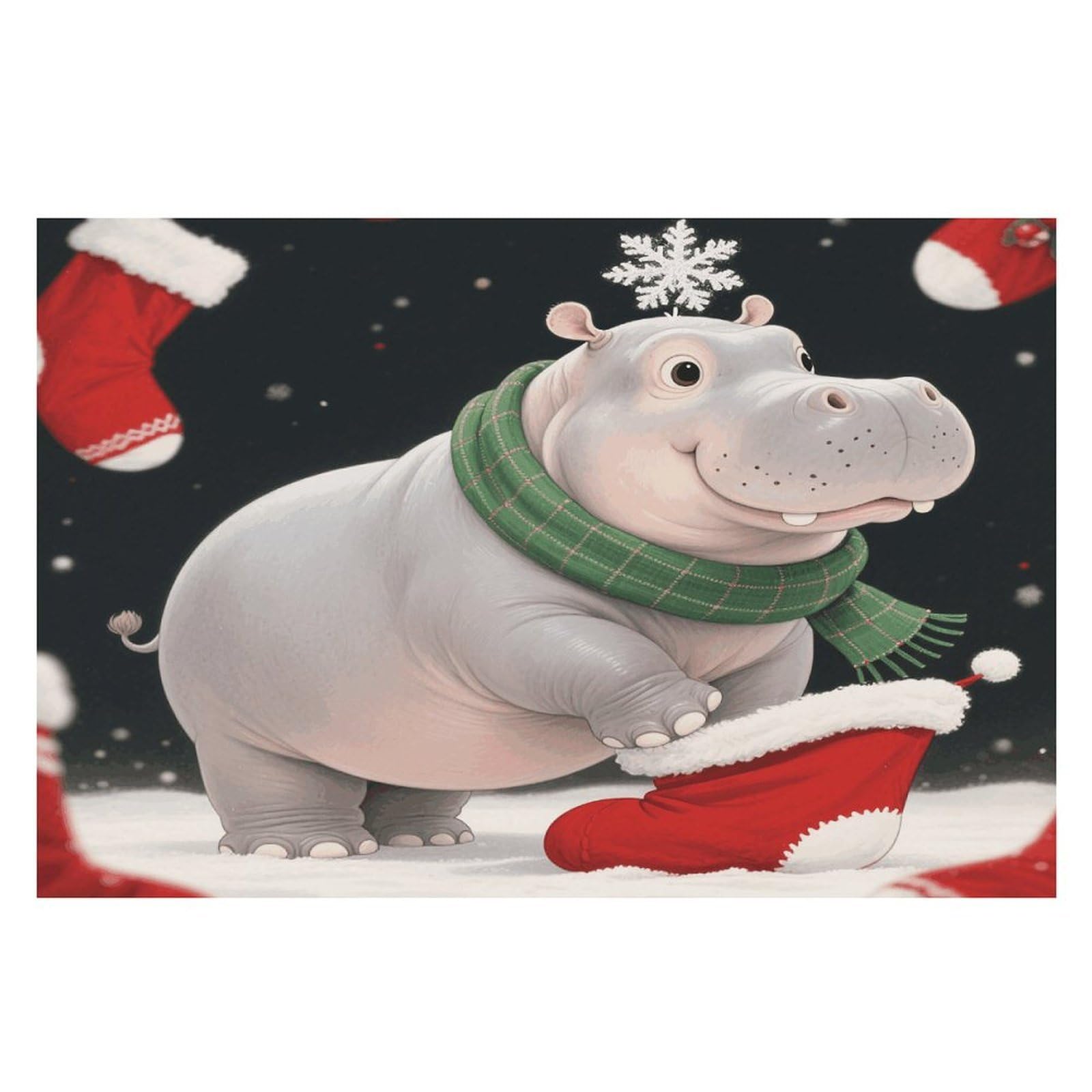 Christmas Hippo Placemats Heat Resistant Non-Slip Place Mats Washable Wipeable Table Mat Kitchen Dining Table Decoration Placemats Indoor Outdoor Place Mats 17.7’’×11.8’’