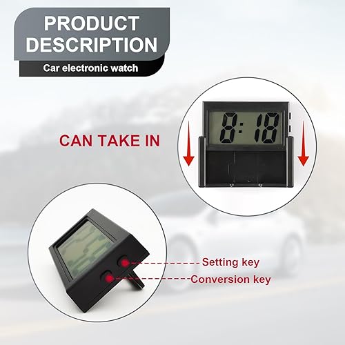 Miniatura 4 de Crynod Reloj digital de pantalla grande montado en el automóvil, carcasa de plástico ABS resistente a altas temperaturas, reloj autoadhesivo,