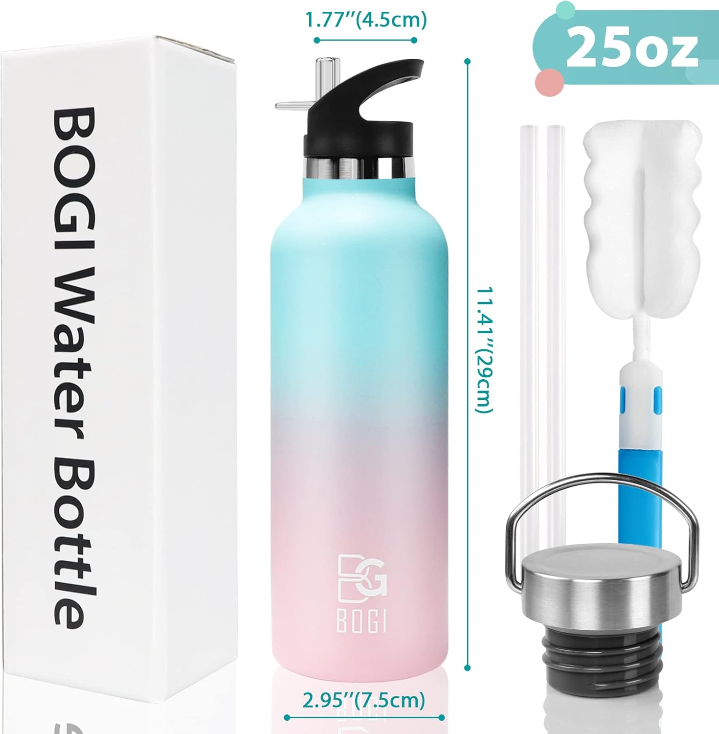 BOGI Insulated Water Bottle, 20oz Vacuum Stainless Steel Water Bottles with Straw & Straw Lid, Leakproof BPA Free Sports Metal Water Bottle-Keeps Drink Hot & Cold for Outdoor Sports Fitness Camping : Sports & Outdoors