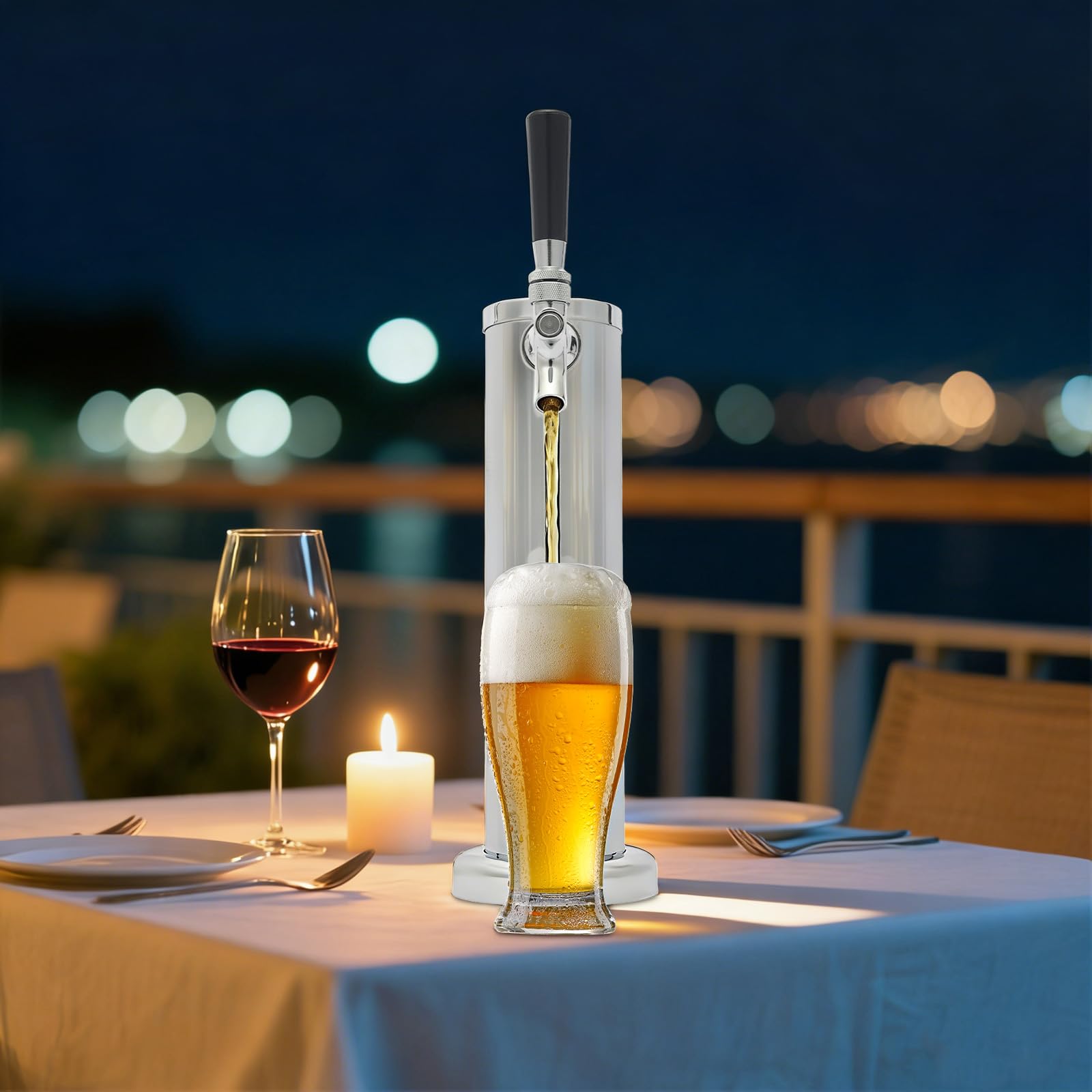 Torre de cerveza de acero inoxidable de 32 cm para grifo de cerveza, color plateado