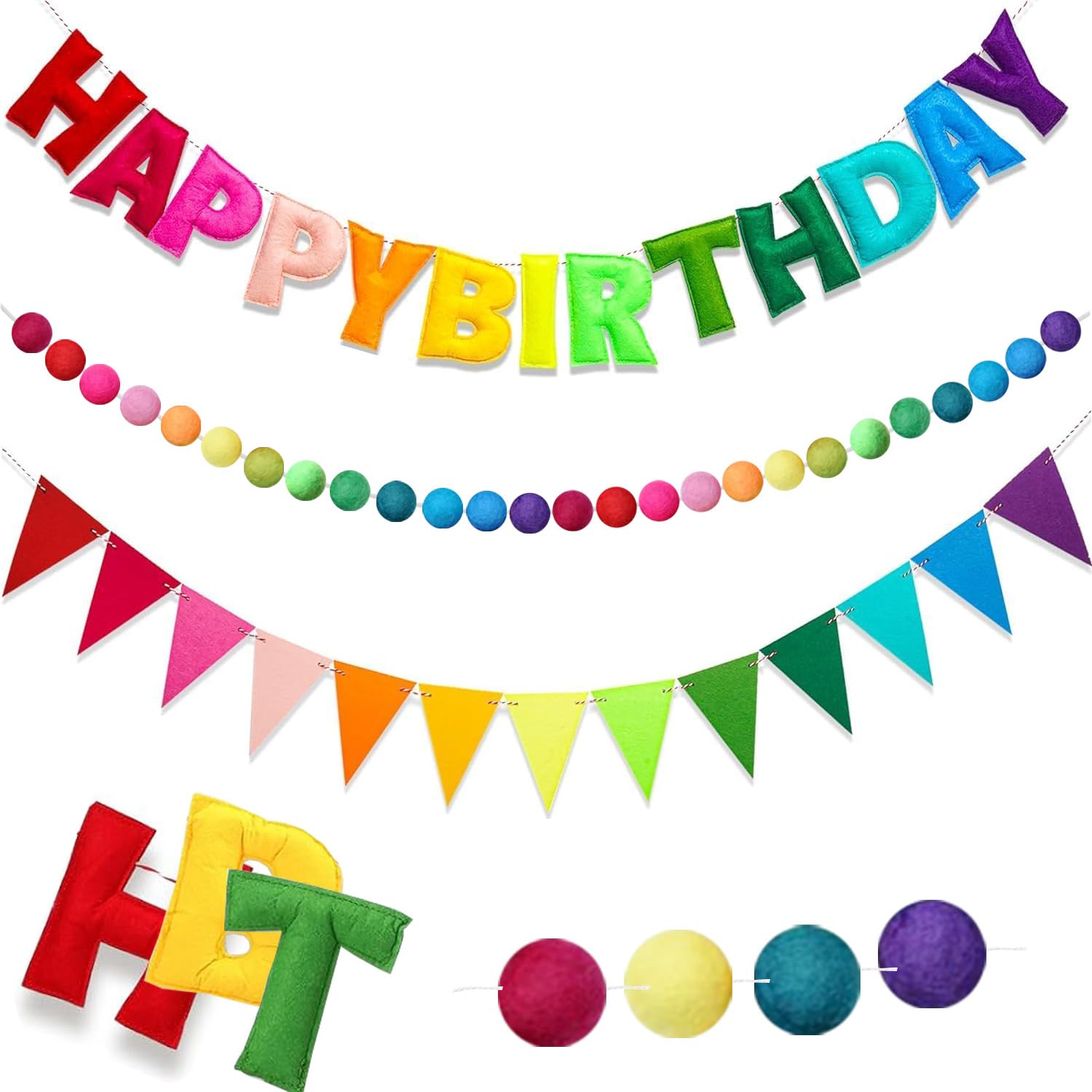 Guirlande boules feutre Happy Birthday Danduolai panneau fête