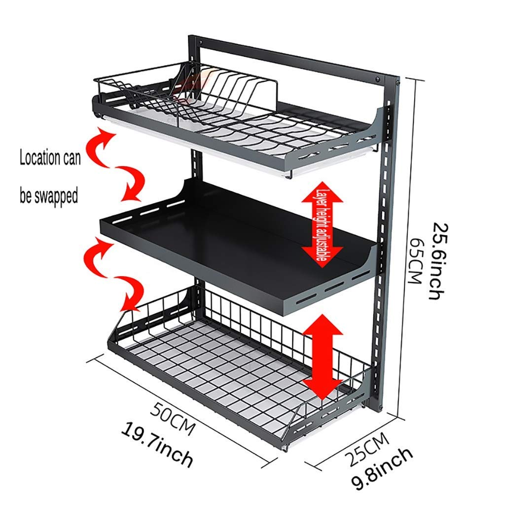 3-lagiges Abtropfgestell aus 201 Edelstahl mit Ablaufwanne – Spülbecken, Wandmontage, Abtropfgestell, Küchenregal, Essstäbchenhalter für platzsparende Organisation
