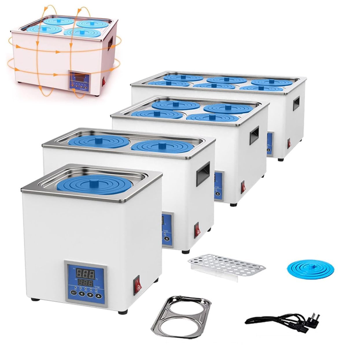 Elektryczna łaźnia wodna, podgrzewane wiadro wodne, laboratoryjna cyfrowa łaźnia wodna, regulowana temperatura, z funkcją pomiaru czasu, pokrywa ochronna, do sprzętu laboratoryjnego,6Hole