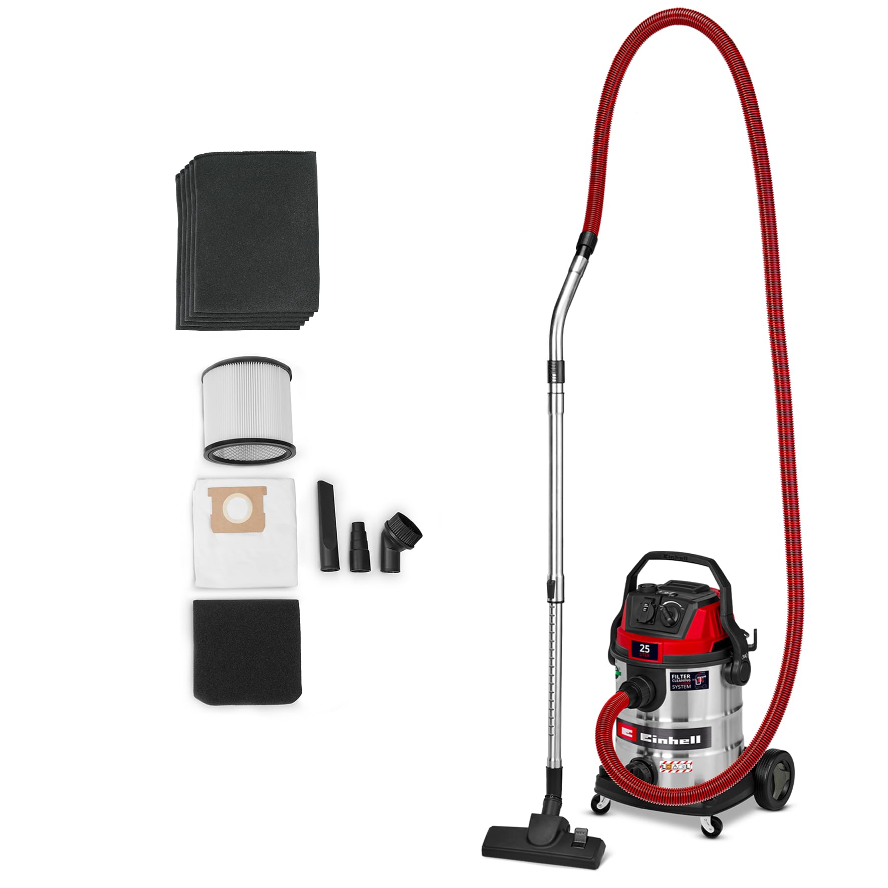 Einhell Nass-Trockensauger TE-VC 2580 SACL (1100 W, 200 mbar Saugleistung, 25 L Behälter, Staubschutzklasse L, HEPA-Filter, Filterreinigung, Automatiksteckdose, inkl. Zubehör)