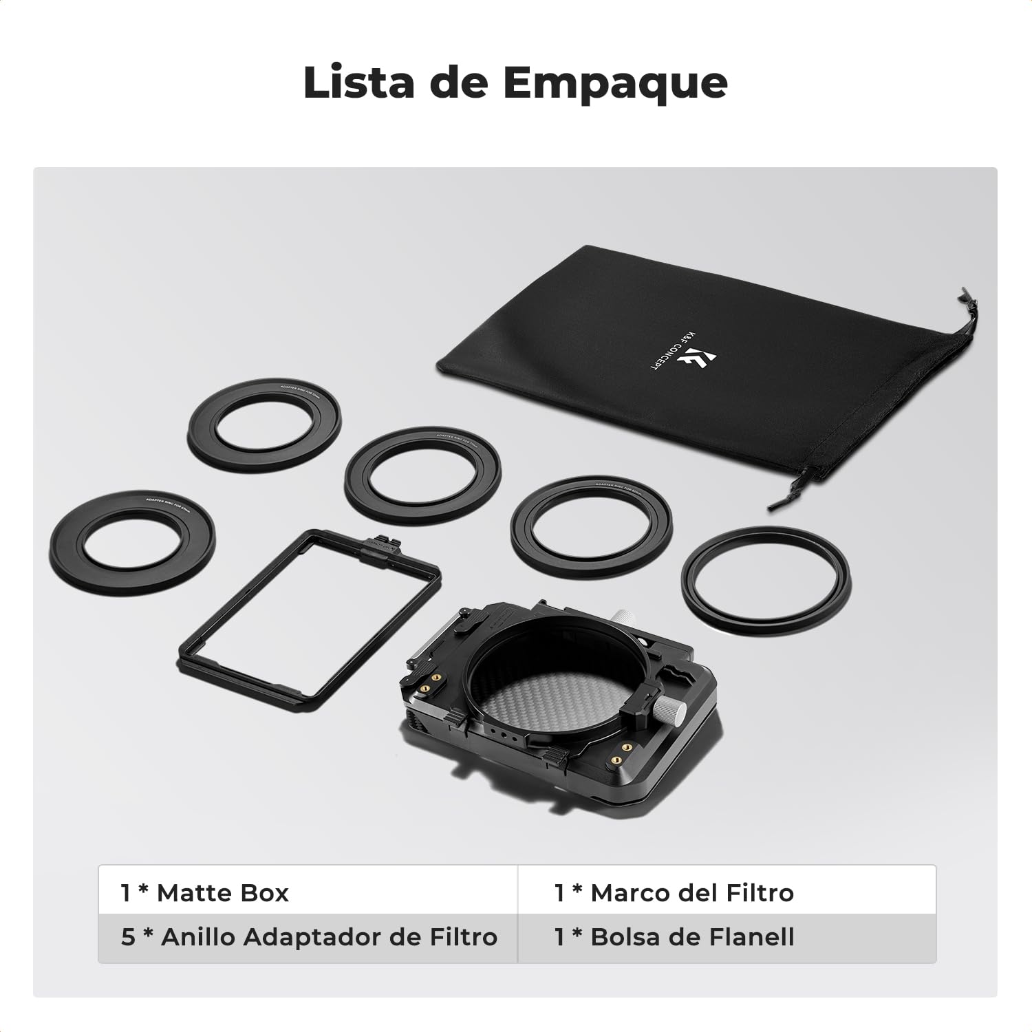 K&F CONCEPT Mini Matte Box,Bandera Superior Fibra de Carbono con 1 Bandeja de Filtro de 4" x 5,65" con 5 Adaptadores de Anillo Circular (67/72/77/82/95mm)