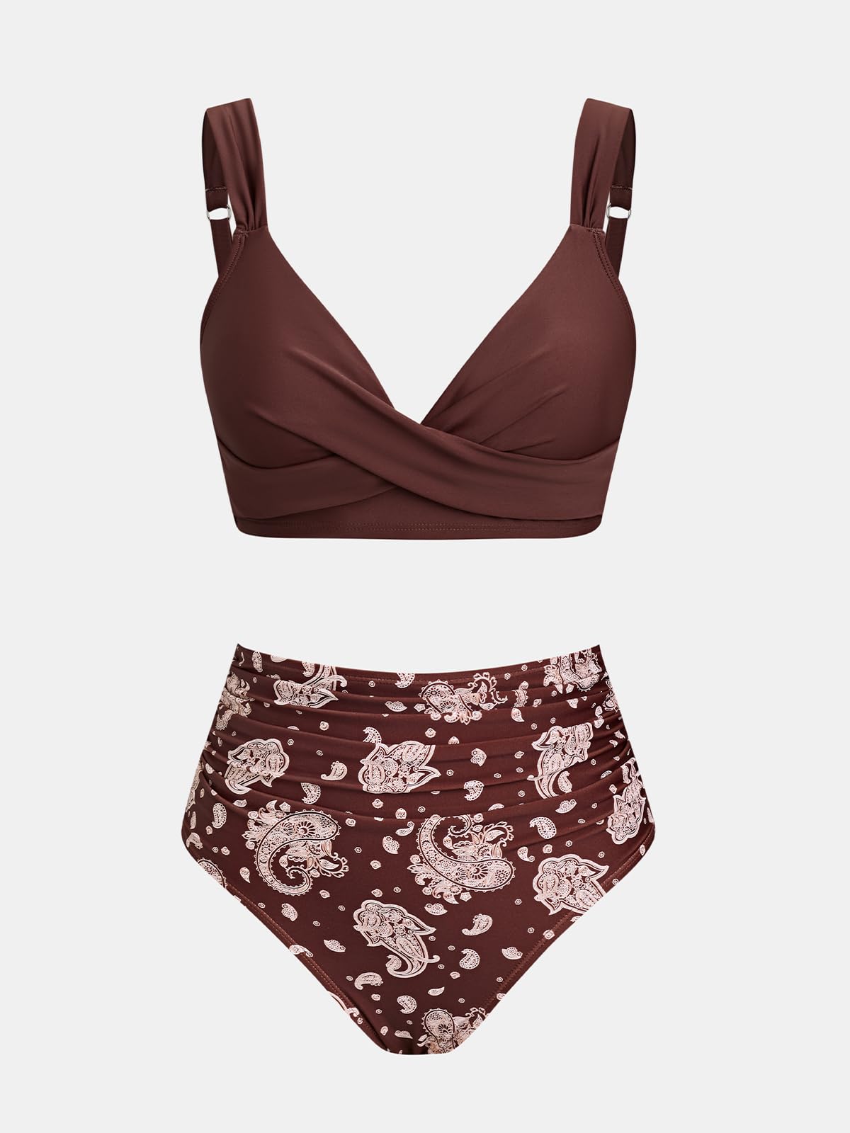 CUPSHE Ensemble bikini pour femme taille haute col en V deux pièces torsadé sur le devant dans le dos et bretelles réglables
