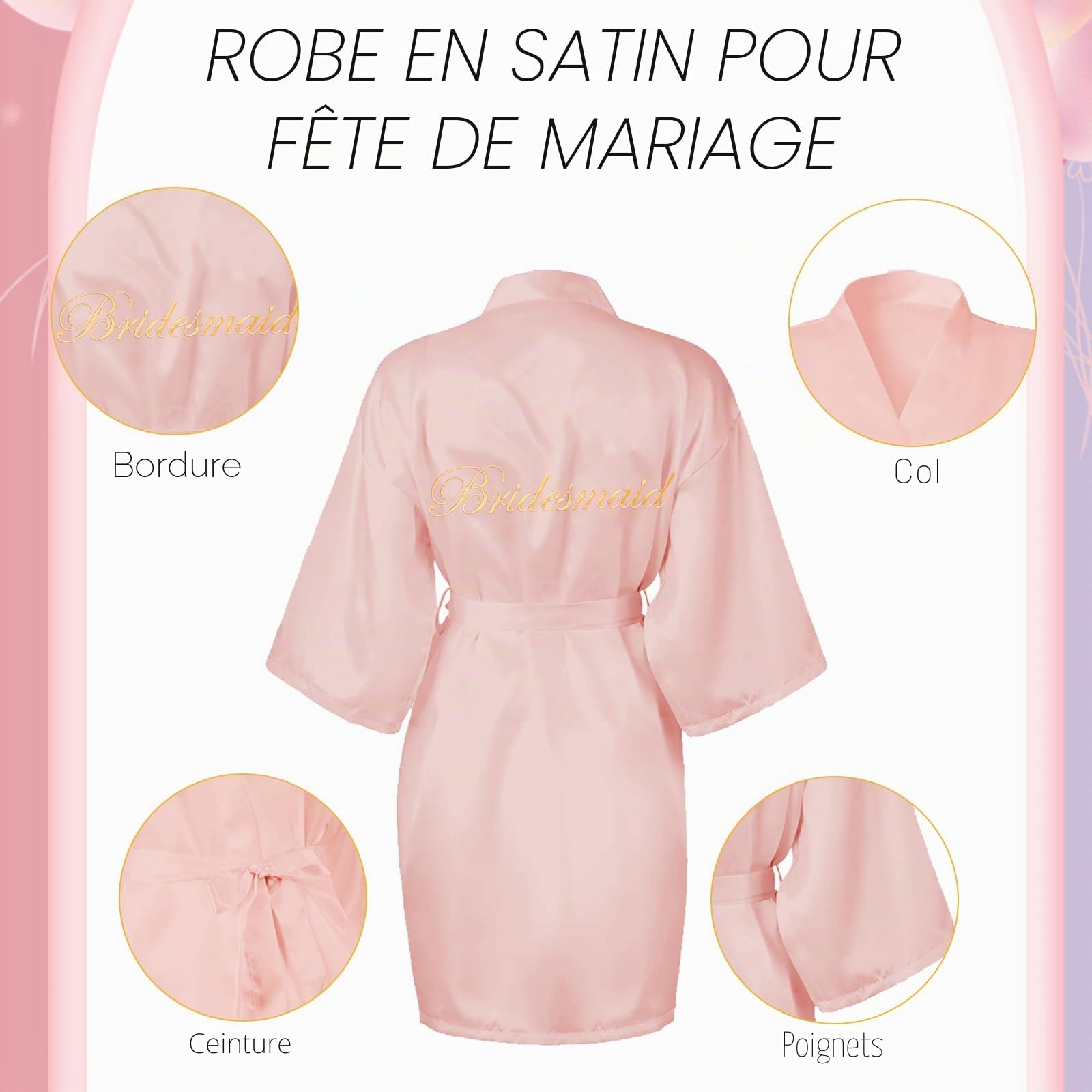 10 Pièces Peignoirs en Satin de Mariée Peignoirs de Demoiselle d'Honneur Peignoir de Mariée Peignoirs Kimono pour Fête de Mariage Enterrement de Vie de Jeune Fille, XXL