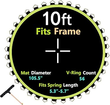 Trampoline Replacement Mat, Dia:105.5, Fits 10ft Frame, with 54/56/60/64 V-Rings for Choose and Spring Tool, Fits 5.3-5.7 Springs, UV-Resistant
