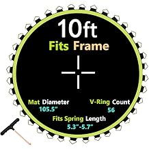 Trampoline Replacement Mat, Dia105.5", Fits 10ft Frame, with 54/56/60/64 V-Rings for Choose and Spring Tool, Fits 5.3"-5.7" Springs, UV-Resistant