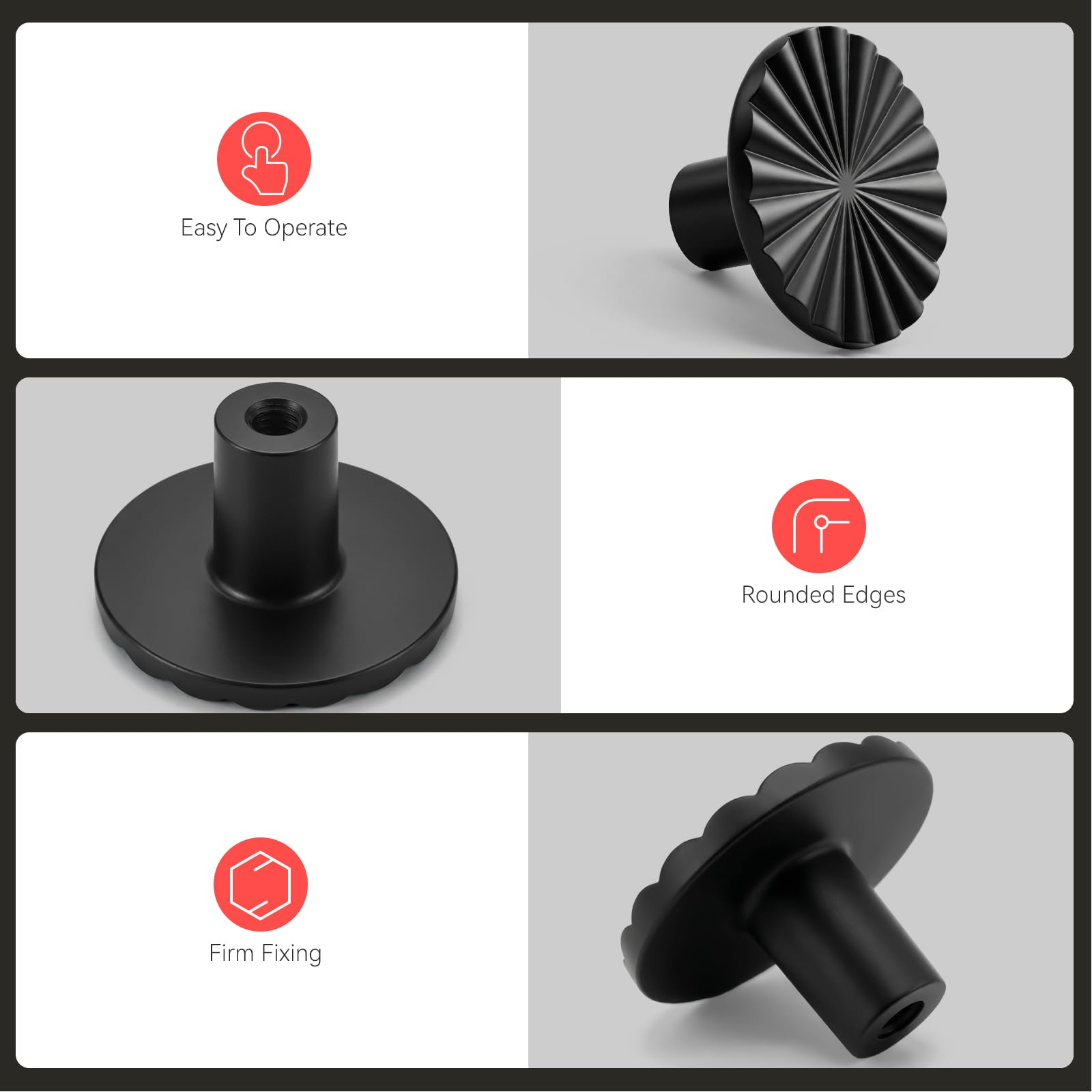 homdiy 10 Pack Dresser Knobs Black Cabinet Knobs, Solid Zinc Alloy Drawer Knobs Vintage Knobs for Dresser Drawers, Single Hole Drawer Pulls for Kitchen Bedroom Bathroom - 4