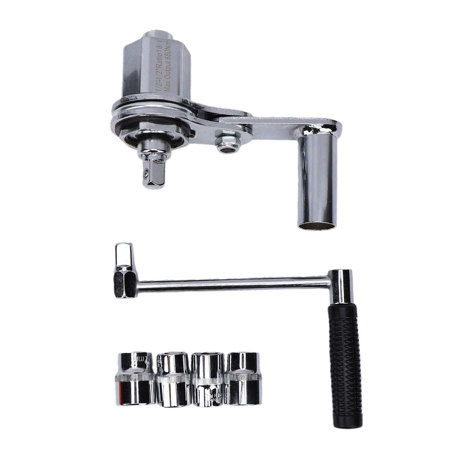 ASHATA Set di chiavi dinamometriche moltiplicate con rapporto 1:16 e potenza di uscita 680 Nm, robusto estrattore per dadi ruote, adatto per rimorchi di camion, attacco da 1/2", 4