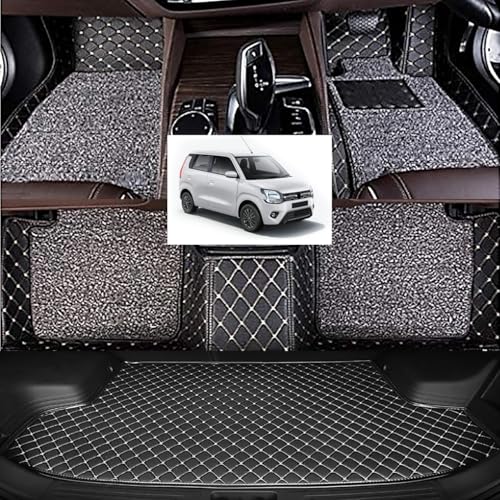 Image of Vahan Expo Premium 7D Car Mat Full Set for WagonR New (Model: 2018-2024) with Boot Mat || Luxury Double-Stich 7D Car Floor Mat Complete Set || 100% Waterproof and Washable || Black