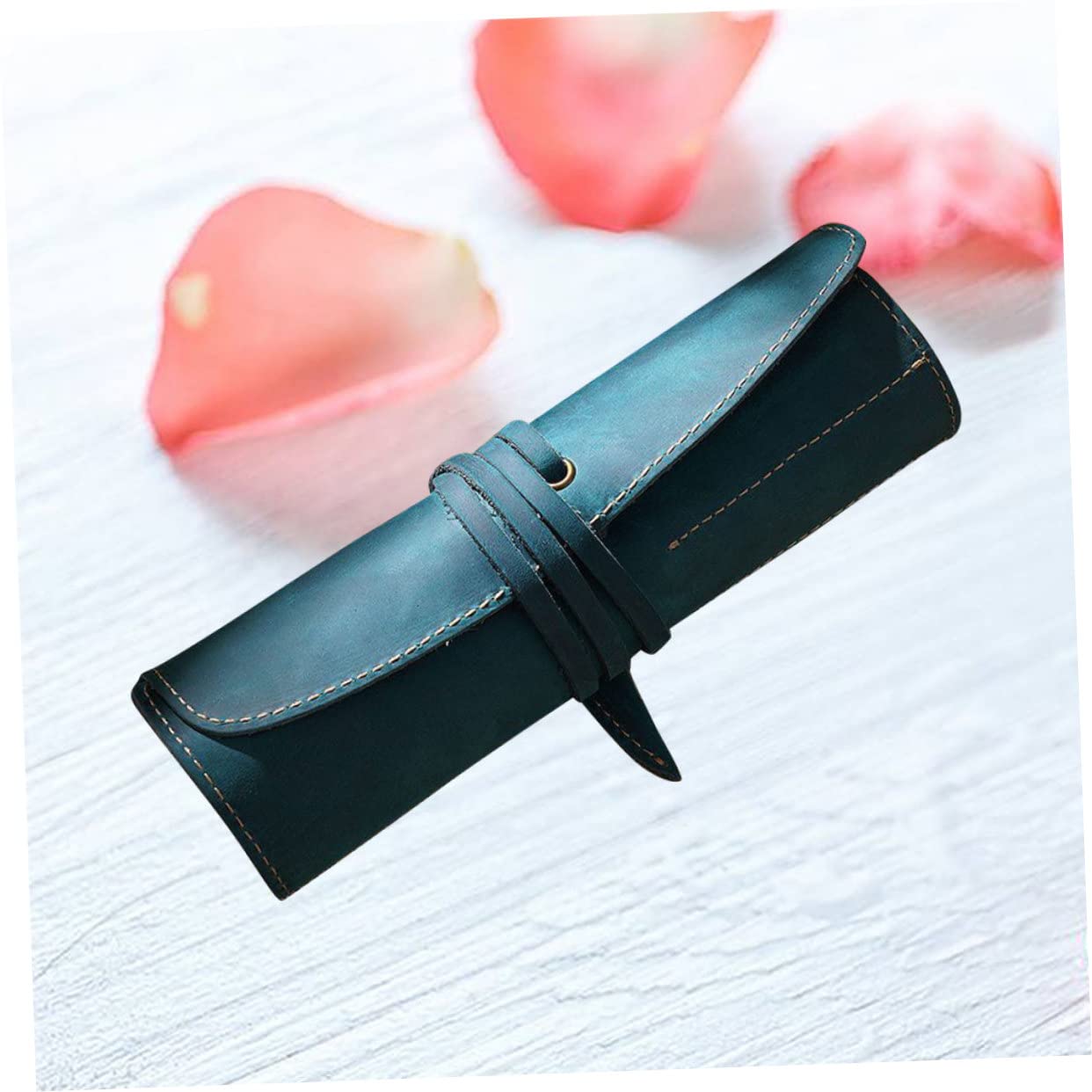 Estuche para Lápices de Cuero Azul Vintage Retro Hecho a Mano