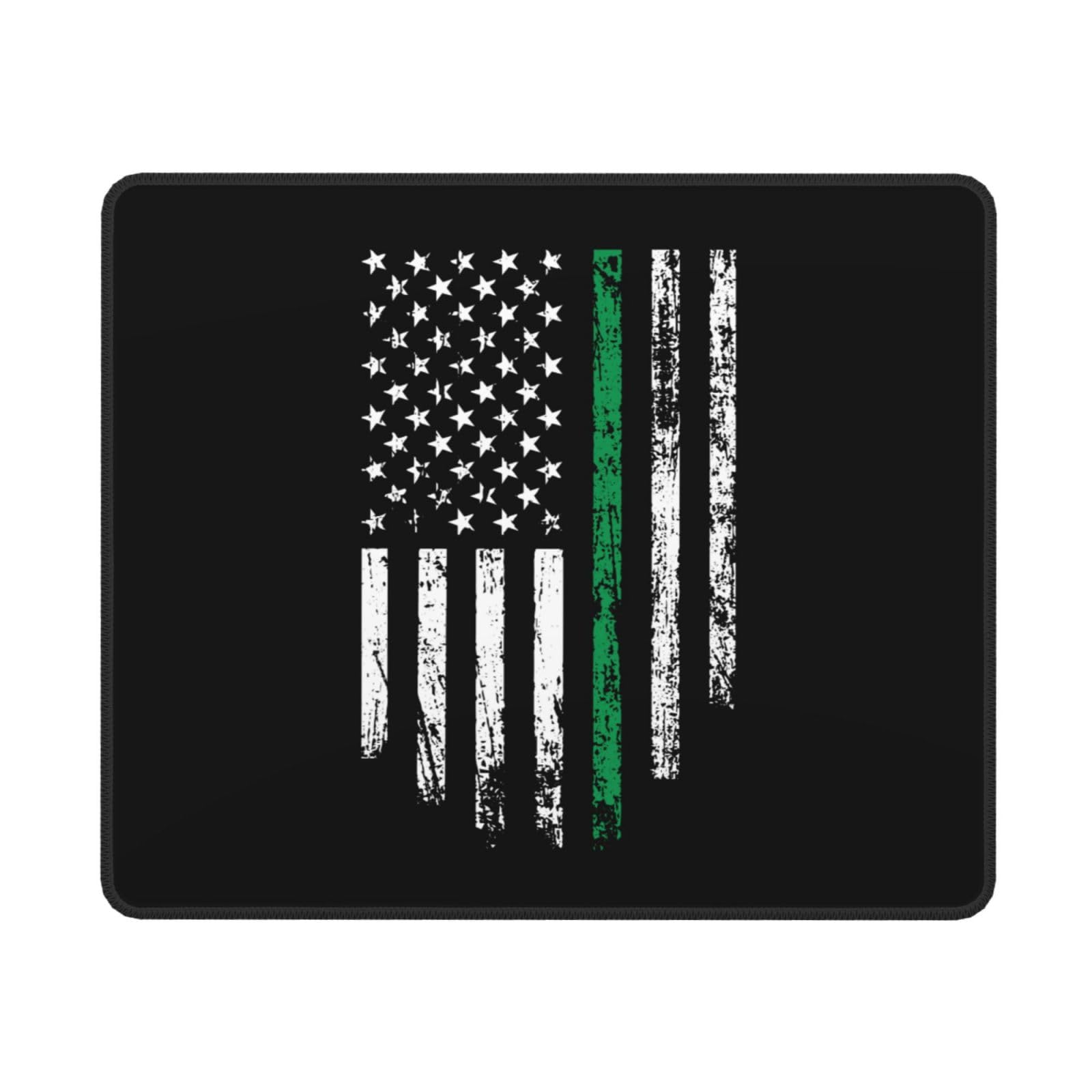 Thin Green Line American Flag Mouse Pad Non-Slip Rubber Base 10x12 in Square Waterproof Mouse Pad for Laptop Office Desk Accessories Mouse Pad