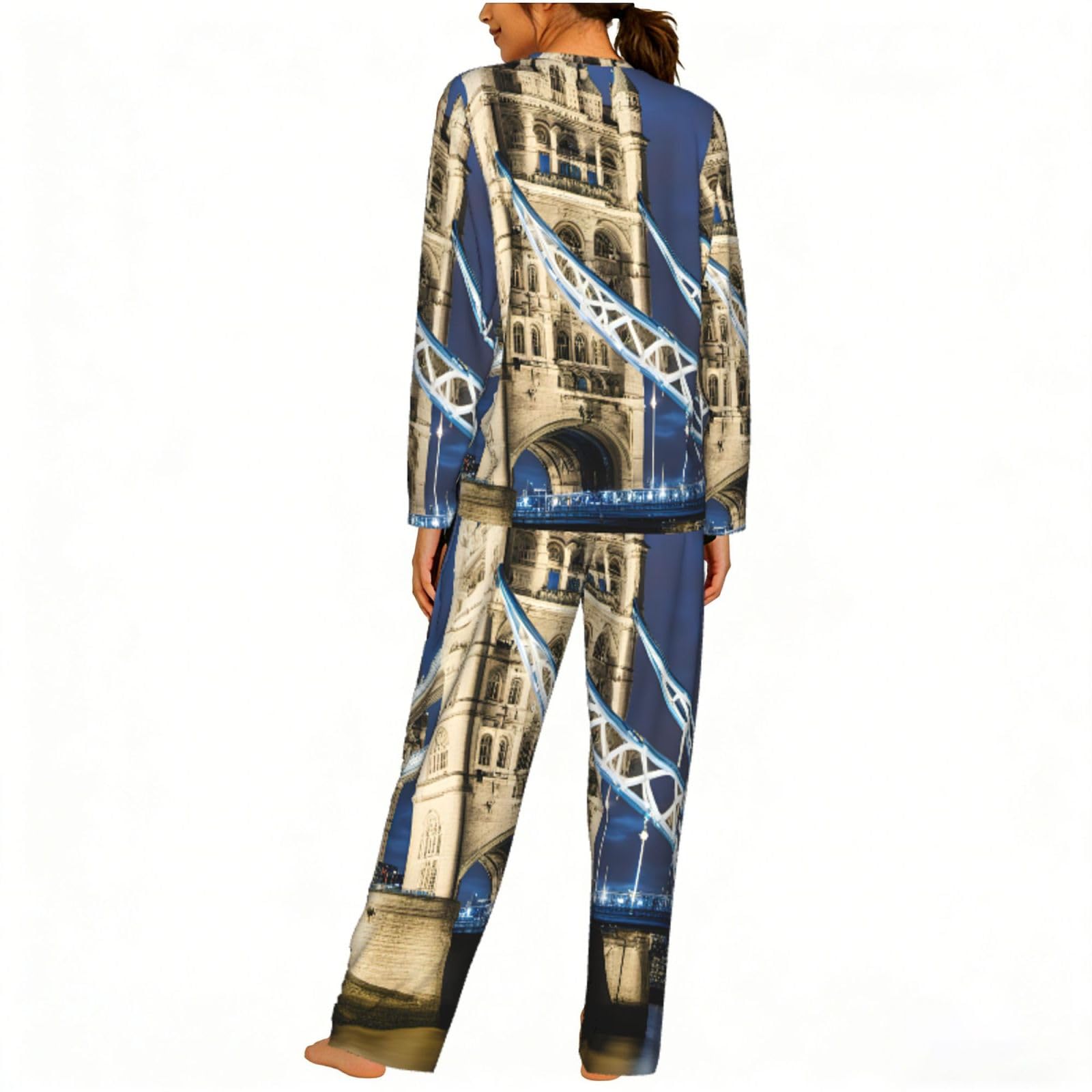 Tower Bridge In London Print - Pigiama da donna a maniche lunghe, morbido, confortevole, elastico