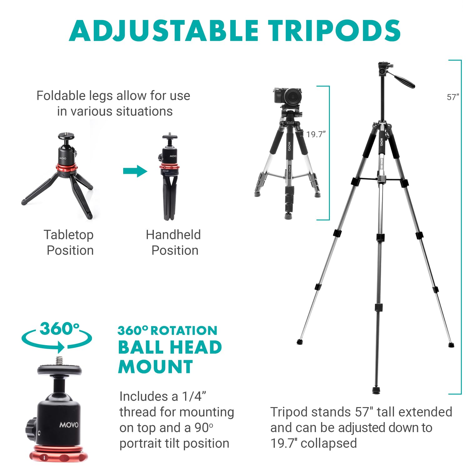 Movo iVlogger-PRO - Kit wireless per vlogging per iPhone/Android con treppiede full size, kit di base YouTube con microfono wireless, treppiede, luce LED per creatori di contenuti