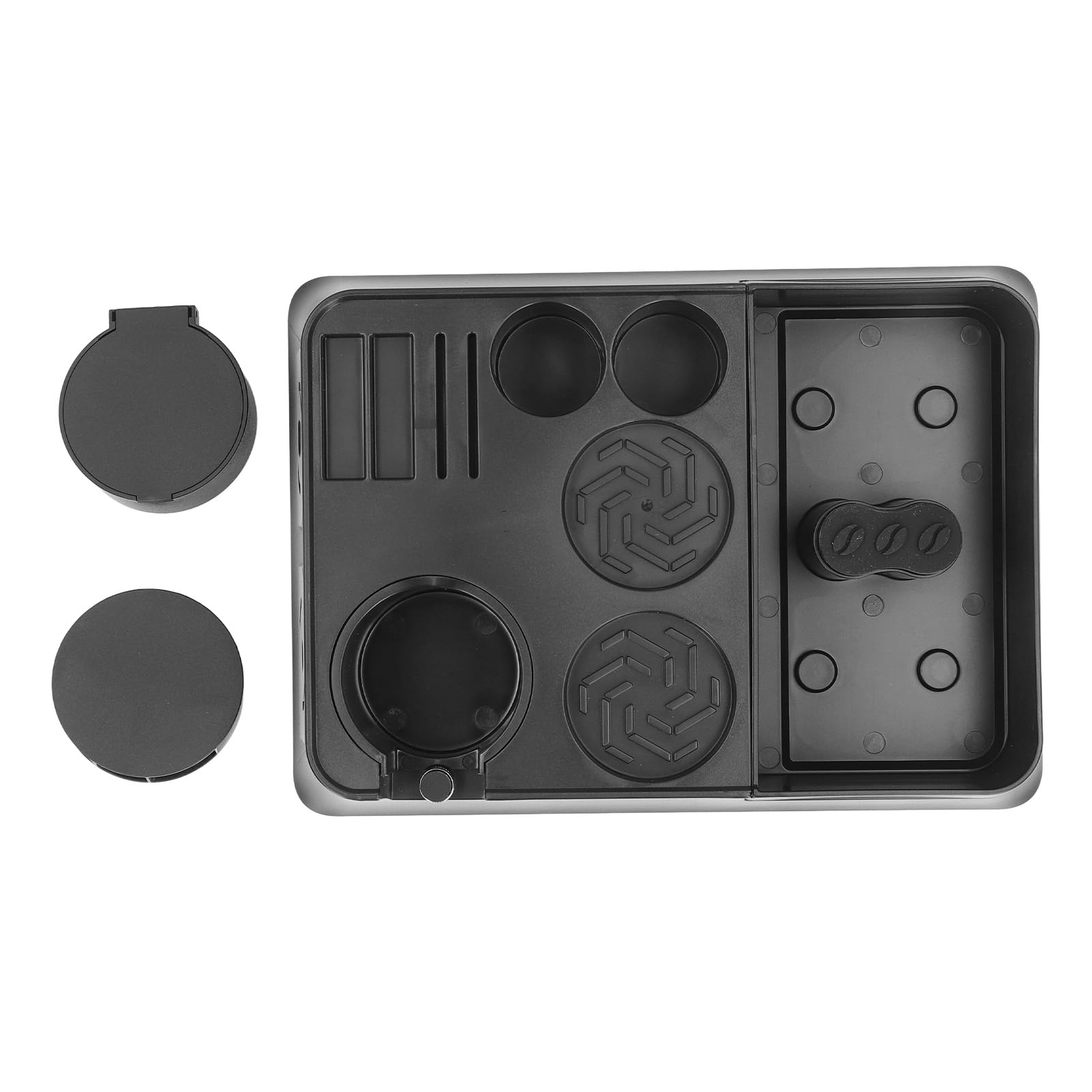 Kaffee-Organizer-Box mit Tamper-Halter, multifunktionale Tampierstation, 12-in-1-Aufbewahrungsbox für Kaffeezubehör mit Griffen für 51, 53 und 58 mm, kompakter ABS-Organizer für