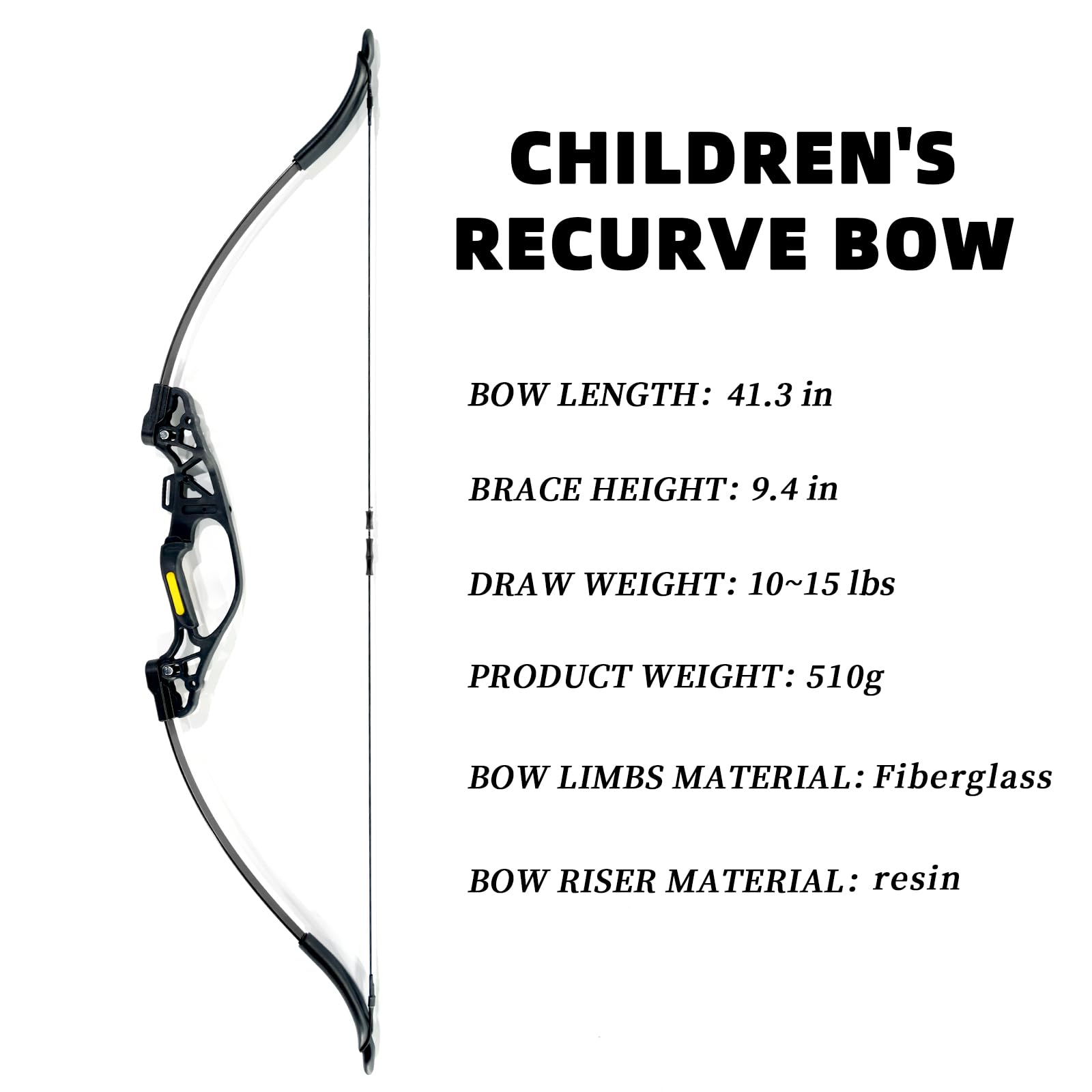 41''Children's Archery Bow Set, Adjustable Bow with a Tension of 10-15 pounds, Suitable for 8-12 Year Old Teenagers' recurve Archery Set, Backyard Archery Game, Outdoor Hunting Game Gift (Black)