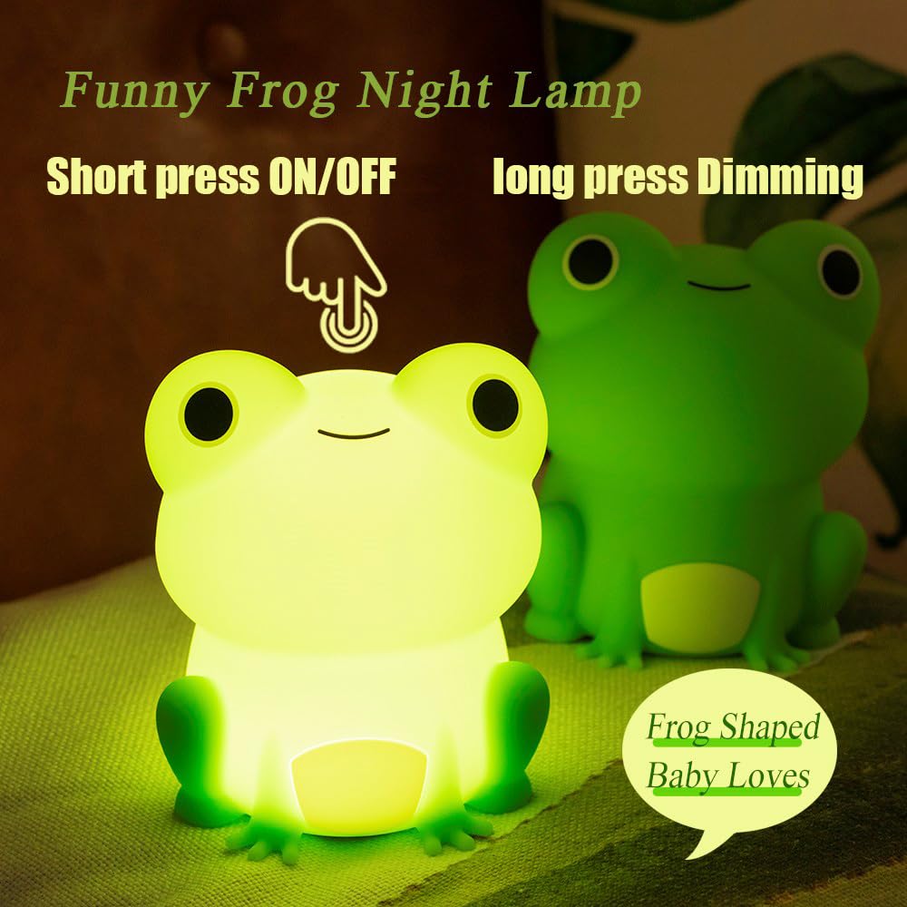 LED-Nachtlicht, niedlicher Frosch, Touch-Steuerung, weiches Silikon, tragbare Schlafzimmerlampe, Helligkeit einstellbar, nicht flackernd, augenschonend, warmes Licht, Typ-C USB