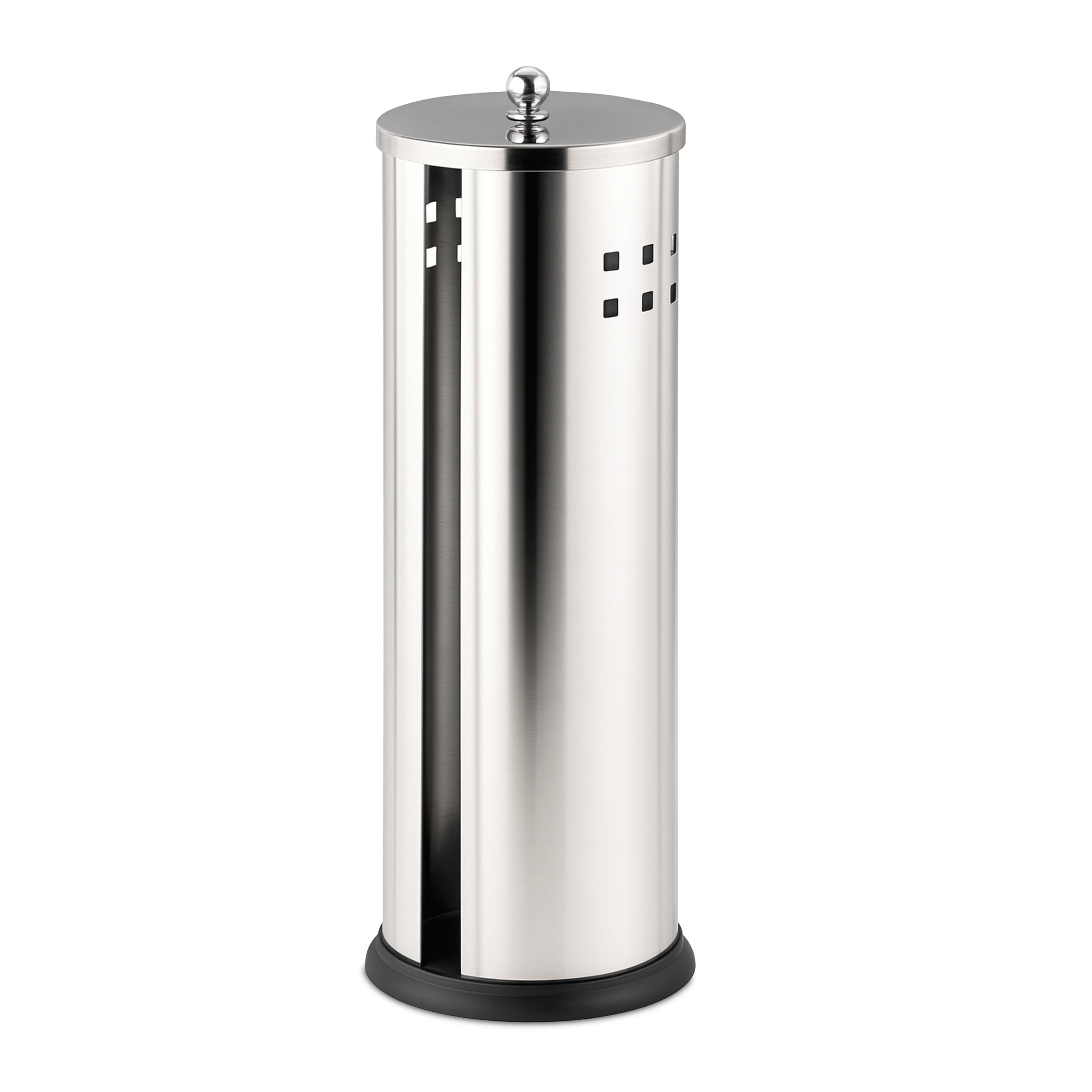 Relaxdays Toilet Roll Storage, 3 Rolls, HxD: 37 x 14.5 cm, Stainless Steel, Standing Reserve Holder, Silver