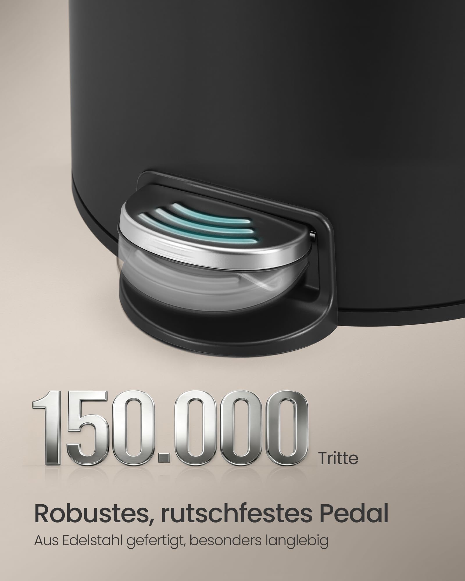 SONGMICS Mülleimer Küche, rund, Abfalleimer, 15 Müllbeutel, Tretmülleimer mit Metall-Pedal, herausnehmbarer Inneneimer aus Kunststoff, Griff, Softclose-Deckel, Stahl, 30 L, tintenschwarz LTB031BZ02
