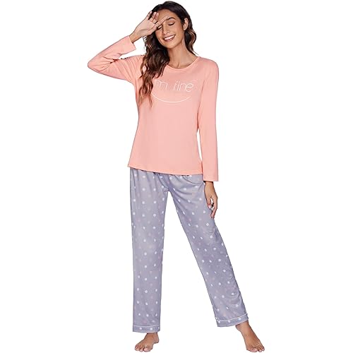 Evanhome Women's Pajama Set Long Sleeve Sleepwear Winter Printed PJ Set Soft Pjs Cozy Lounge Sets
