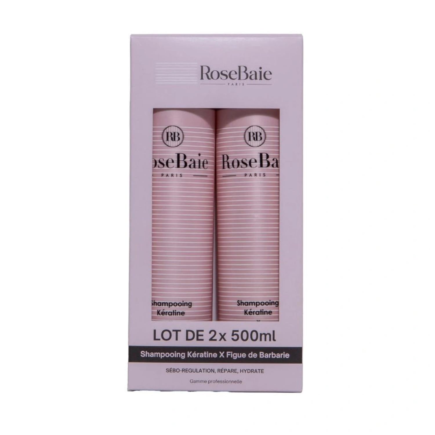 ROSEBAIE | Duo Shampoing Figue de Barbarie et Kératine | Sans Sulfates | Sébo-Régulation et Hydratation | Format économique 500ml x2