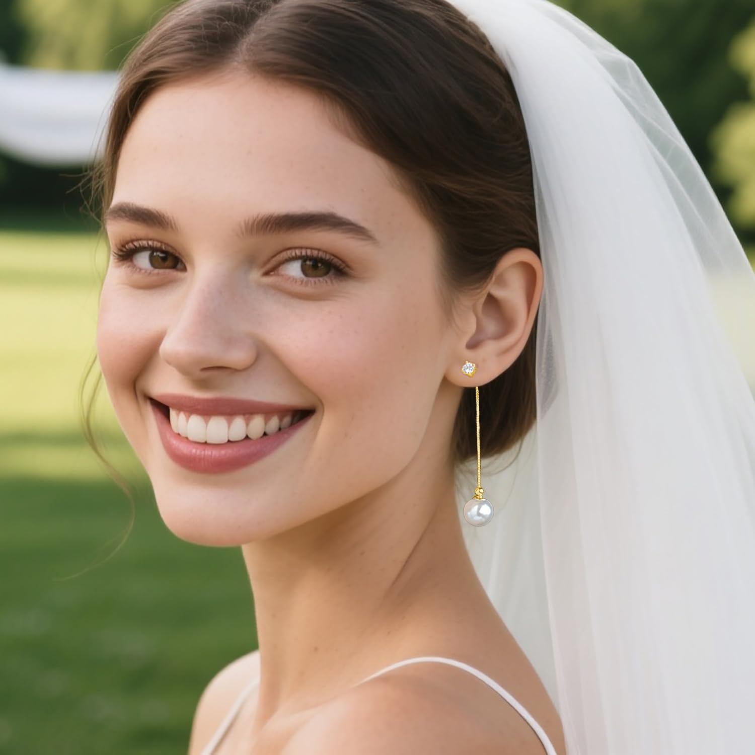 Reffeer Solid 925 Sterling Silver Pearl Earrings Drop for Women Teen Girls Pearl Dangle Earrings CZ Studs Wedding Bridal Dangle Earrings - Image 3