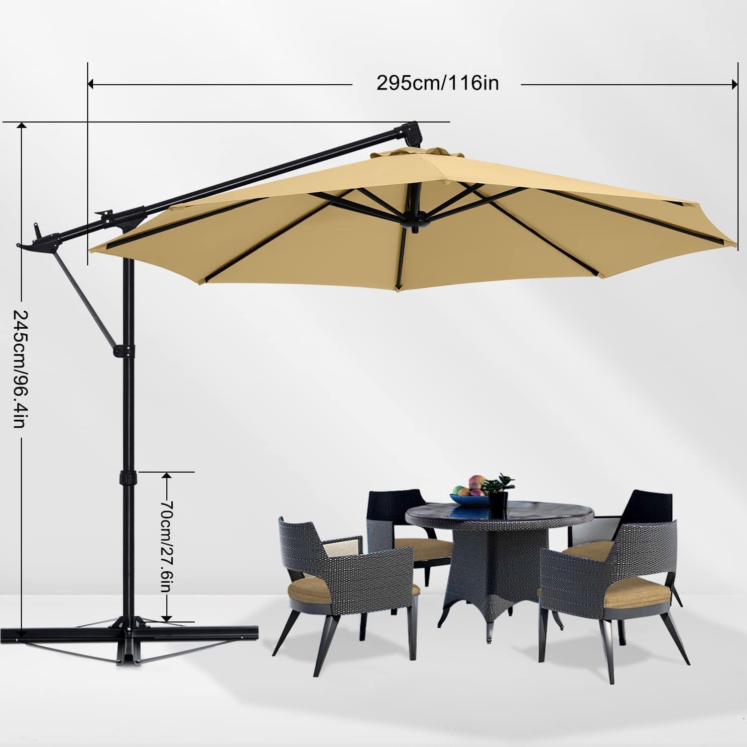 ABCCANOPY 10FT Cantilever Umbrella Offset Hanging Patio Umbrella with Base Stand Rotate and Tilt，Suitable for Garden, Lawn, Backyard(Khaki)