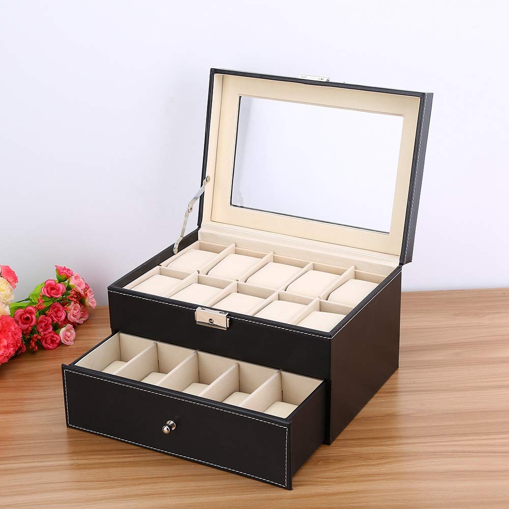 Boîte de Rangement pour Montres de Luxe, 20 Compartiments en Cuir, Présentoir Organisateur de Collection pour Montres-Bracelets