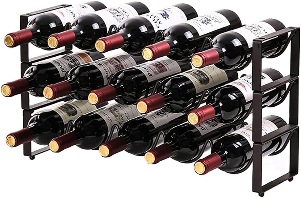 Metal Countertop Wine Rack Durable Freestanding Stackable Wine Bottle Rack Display Case Home Decor 3 Layer 15 Bottles