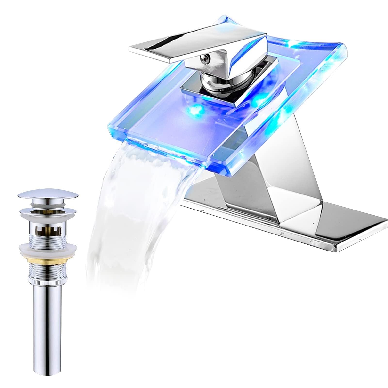 Grifo monomando de cascada cromado de alta gama con luces LED integradas 8