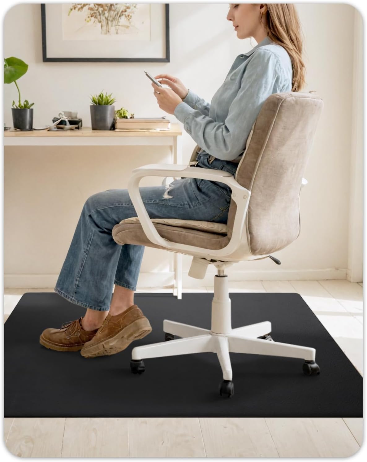 Color&Geometry Anti Scratch Ultra Thin Leather Chair Mat for Hard Floor Protection 36"x47"- Waterproof, Non-Slip, Noise Reduce, Easy Clean Home Office Floor Rug for Under Desk, Black (Rolled Packed)