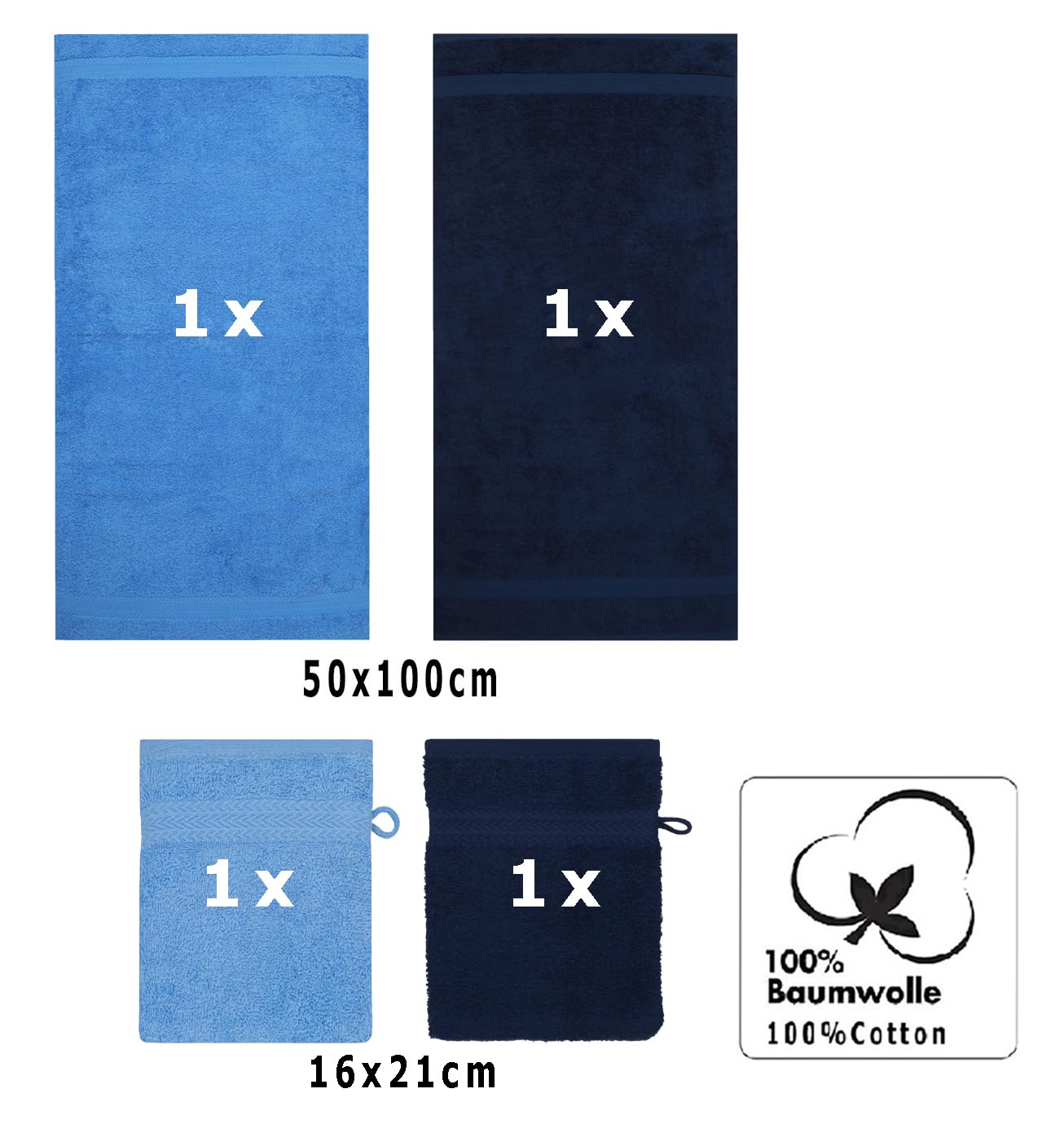 Linge Bain Haute Qualité Allemand Lot 4 Serviettes Betz Happy Pack 100% Coton – 2 Serviettes Toilette + 2 Gants Bleu Royal & Bleu Clair Linge Bain Haute Qualité Allemand Lot 4 Serviettes Betz Happy Pack 100% Coton – 2 Serviettes Toilette + 2 Gants Bleu Royal & Bleu Clair