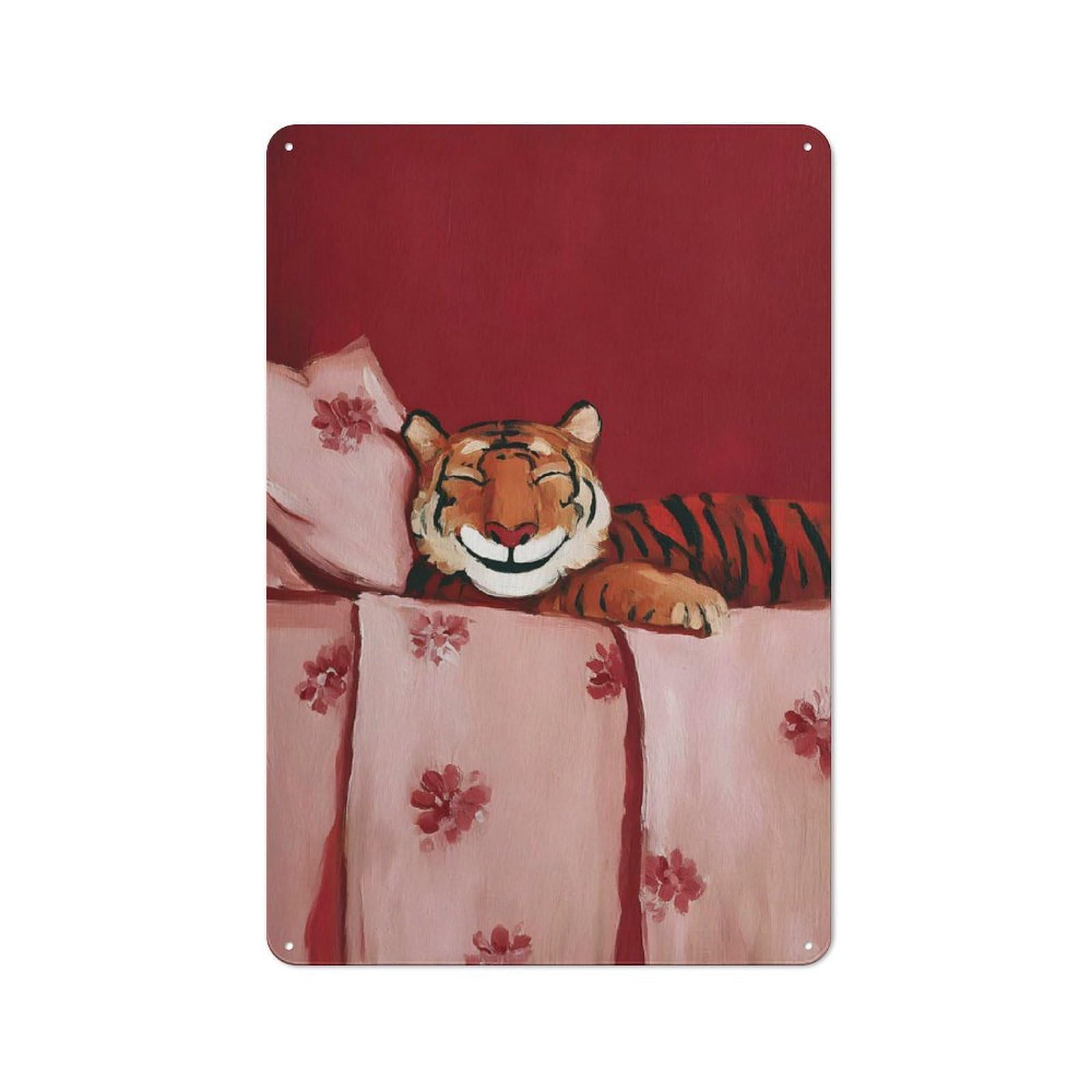 Modern Vintage Sleeping Tiger Painting Office Metal Sign 30x20cm, Creative Space Decor for Home Office, Reading Corner Or Bedroom