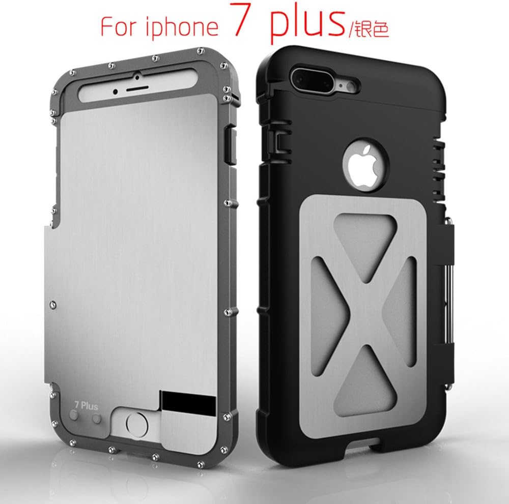 iPhone 7 Plus Case,iPhone 8 Plus Case,ARMOR KING Outdoor Dropproof Shockproof Stainless Steel Heavy Duty Clamshell Flip Cover for Apple iPhone 7 8 Plus(Silver)