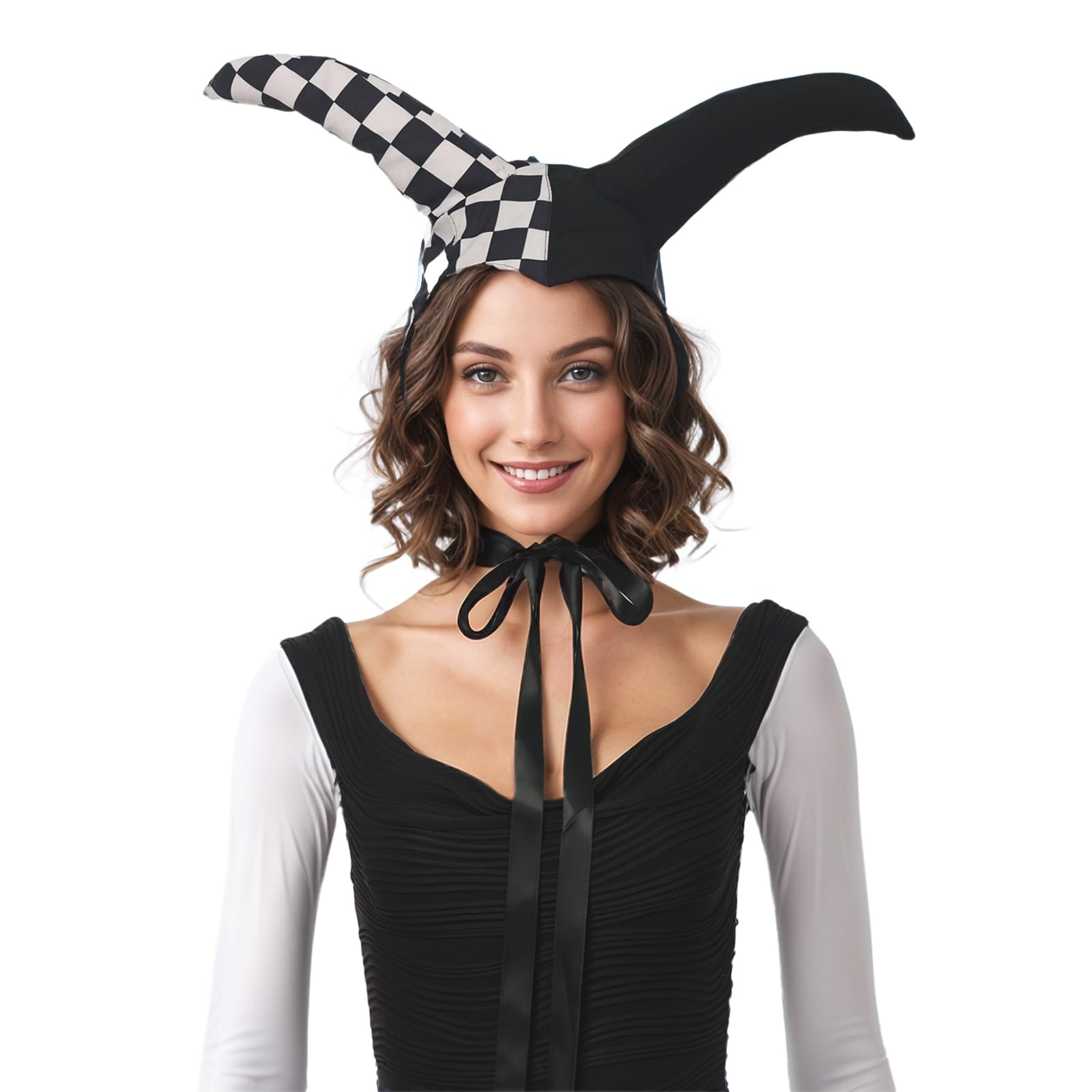 UniqKaliber Christmas Jester Collar and Hat Set Checkered Victorian Clown Choker with Jingle Bells Costume Accessory