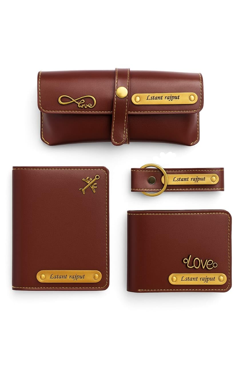 Personalized Wallet, Keychain, Passport and Google Cover Set, Best Gift for Men(Coffee Color)-image-32