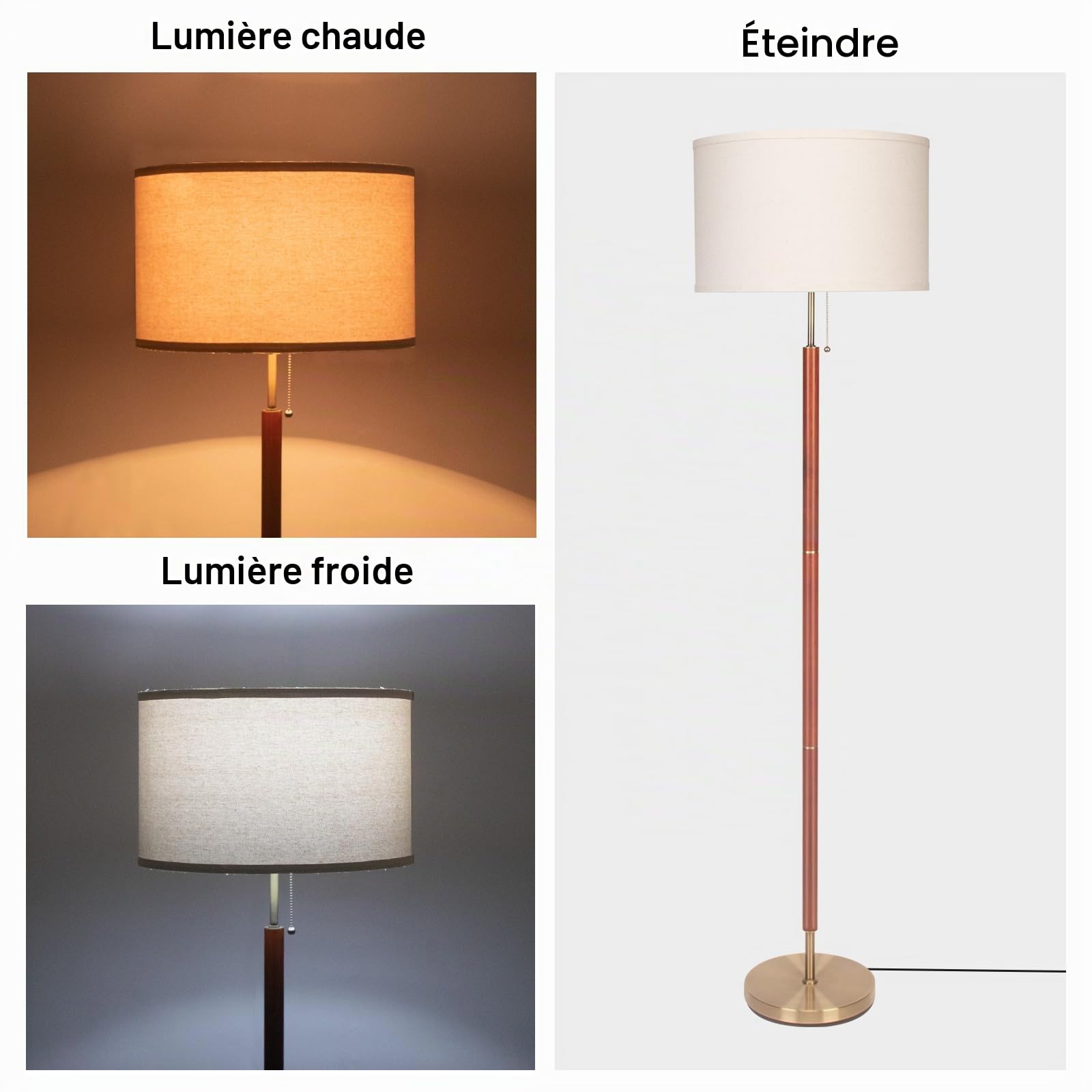 HonoDing Lampadaires Moderne du Milieu du Siècle, Finition Bois Noyer, Abat-jour tambour, Décoration de Salon, Lampadaire pour salon/bureau/chambre à coucher (64in, E27 LED)