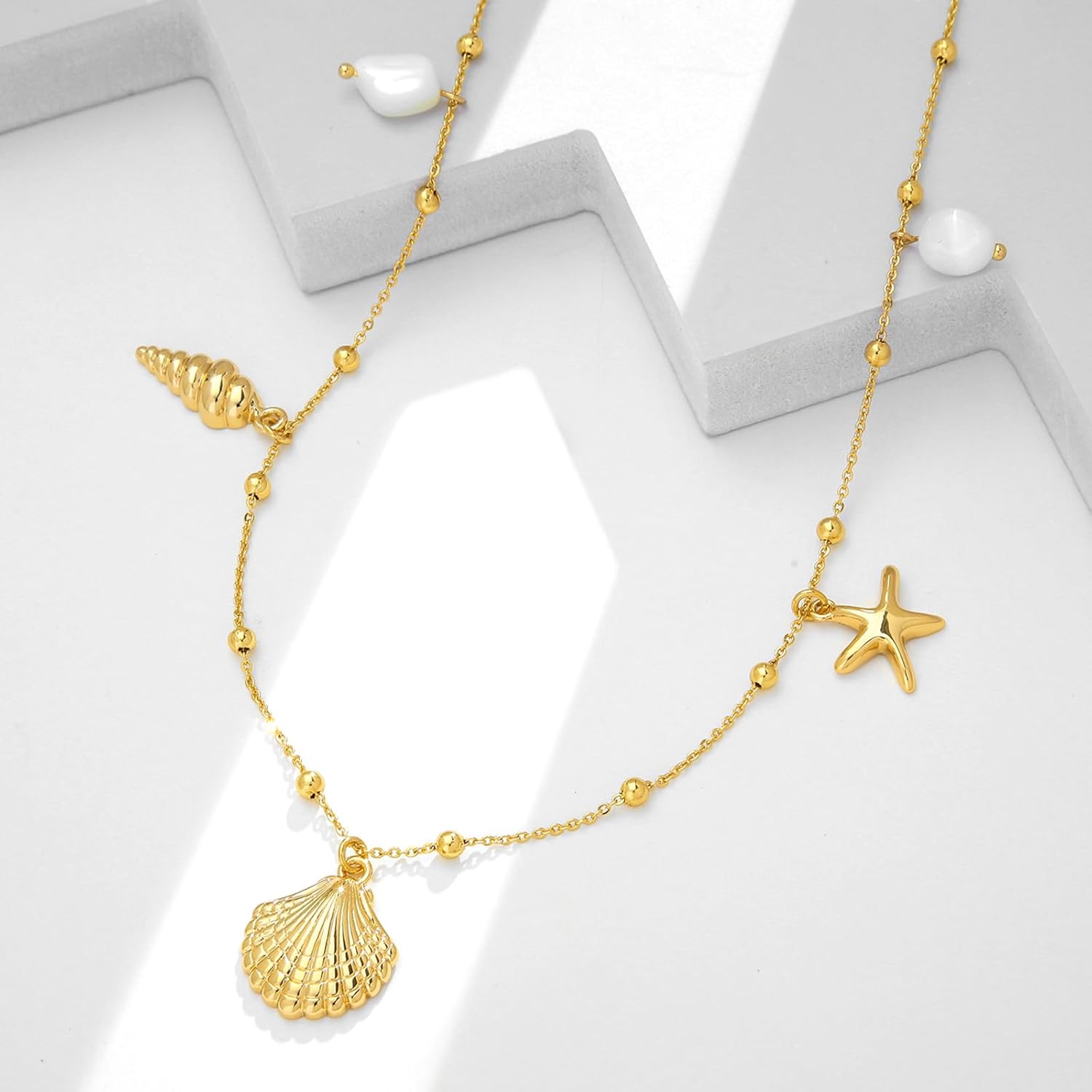 WOWORAMA Gold Sea Shell Necklace for Women Shell Starfish Pearl Charm Necklace Trendy Ocean Sea Pendant Choker Necklace Boho Summer Beach Necklace Jewelry - Image 4